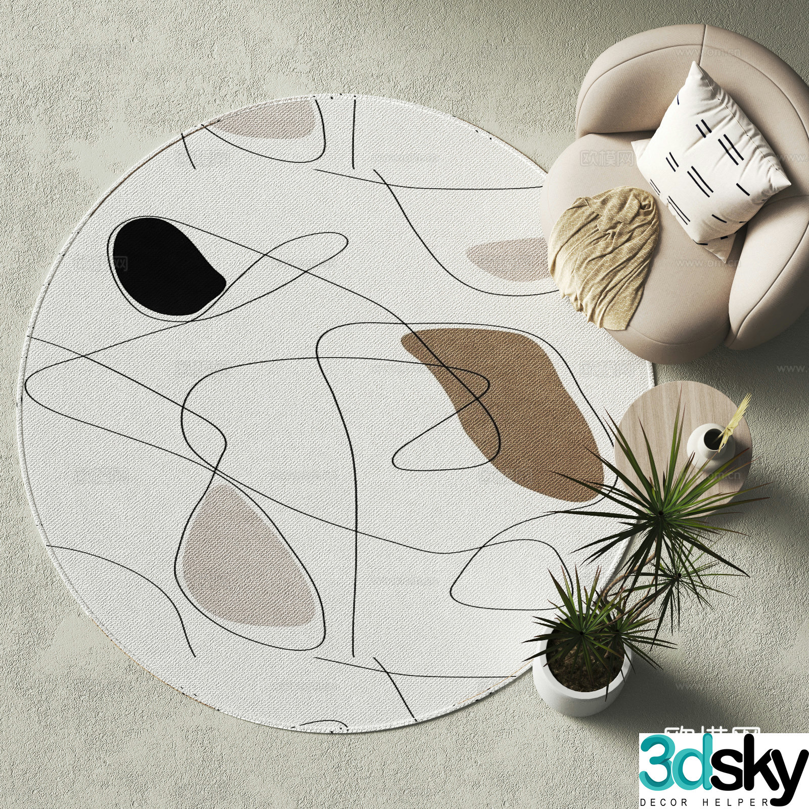Modern round carpet 3d model