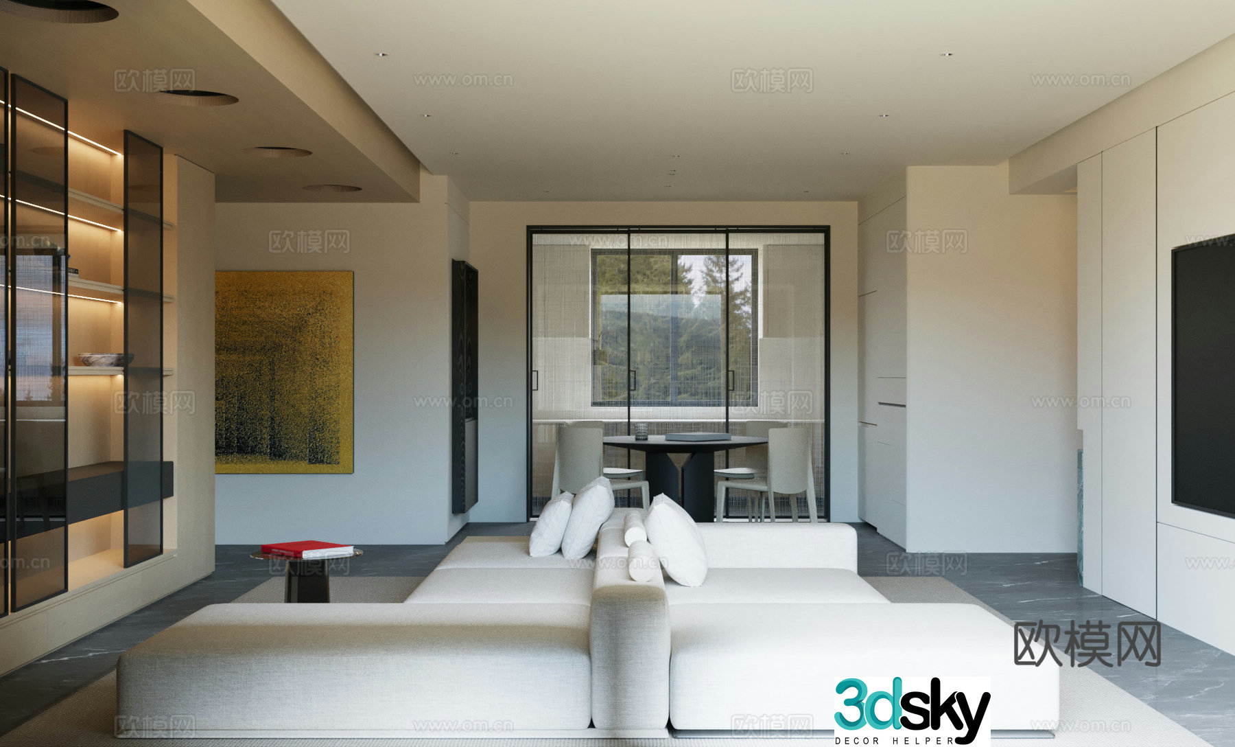 Modern living and dining room 3d model