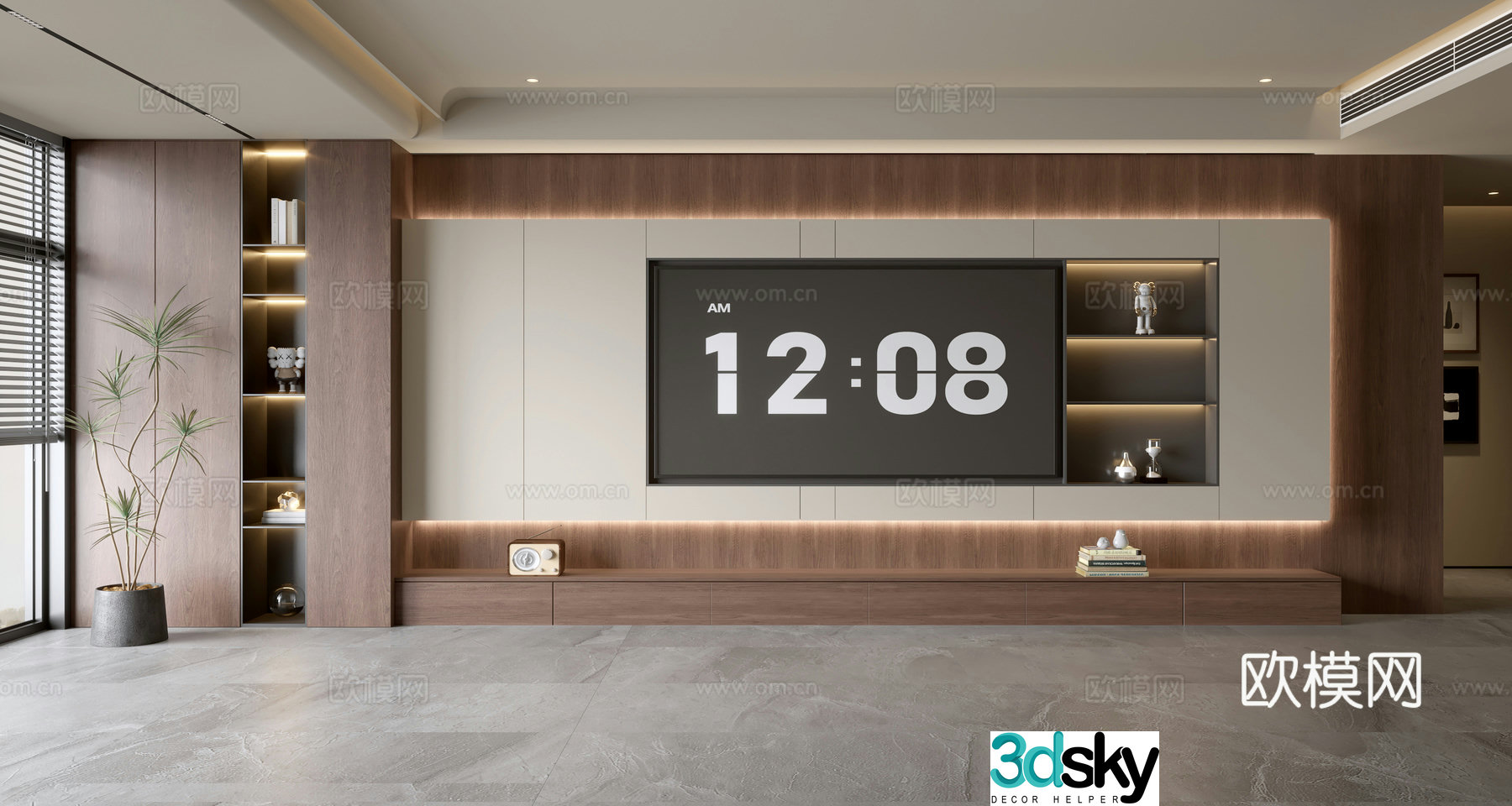 Middle-aged TV background wall 3d model