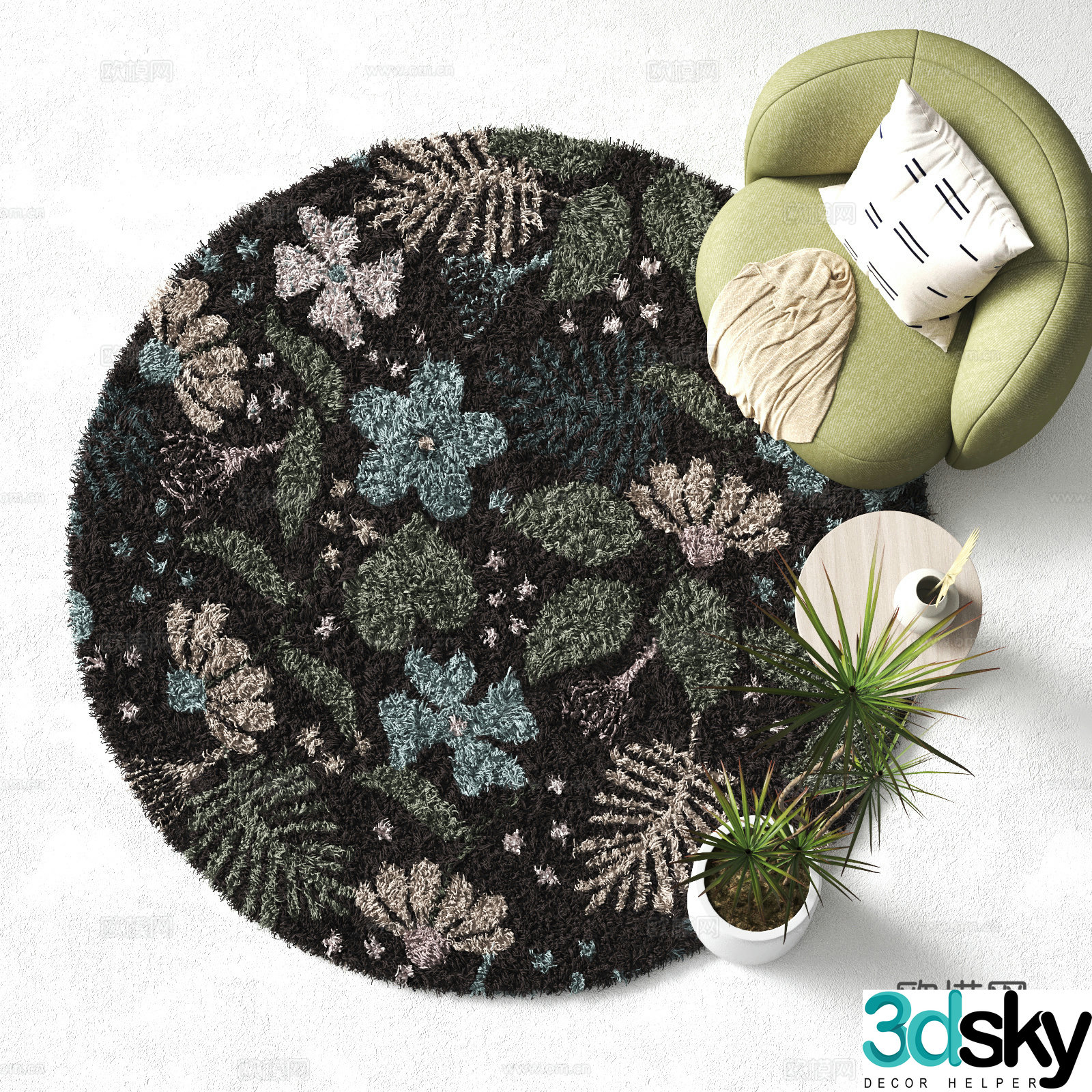 Modern round carpet Plush carpet 3d model
