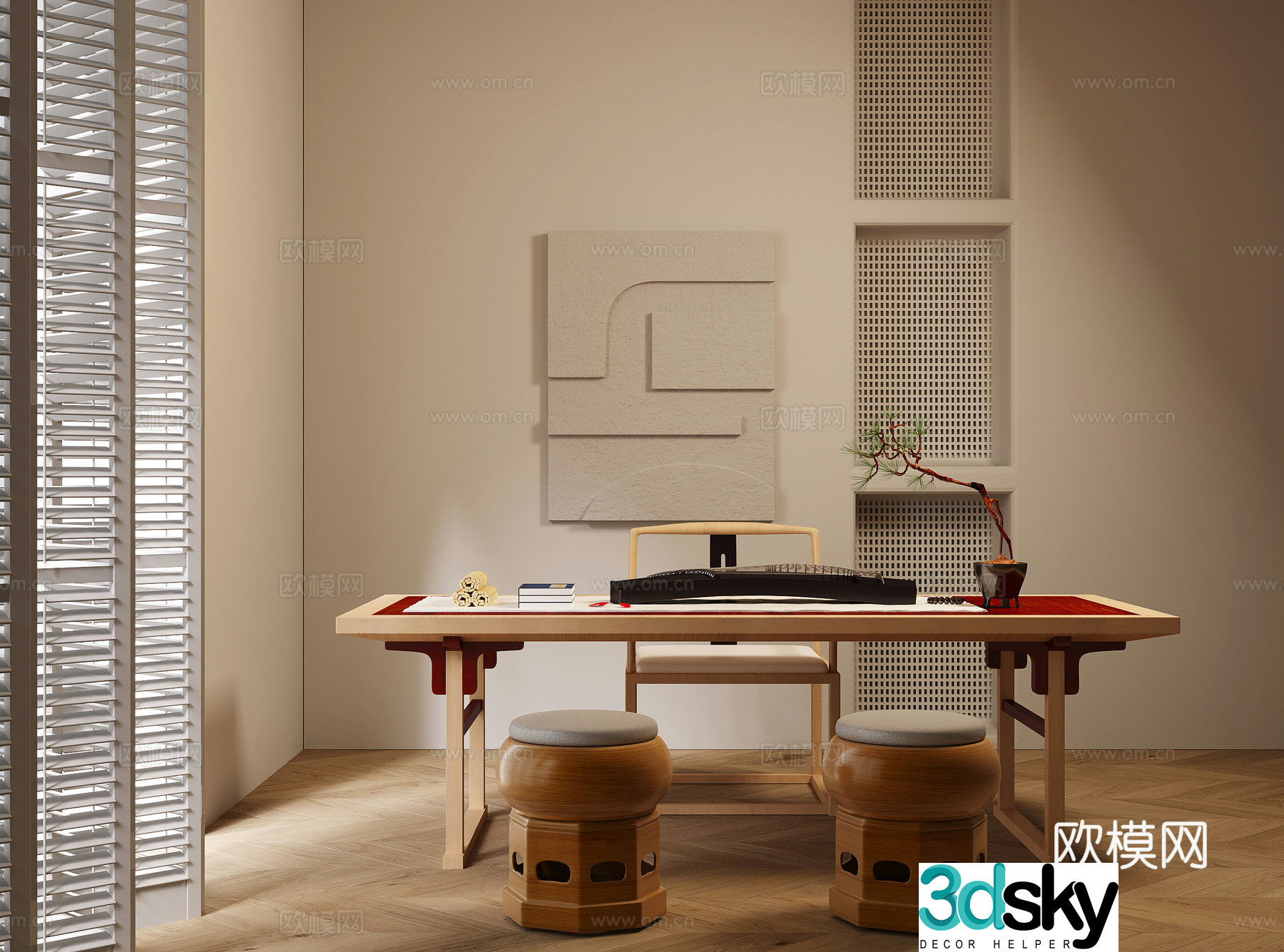 New Chinese tea table and chair 3D model