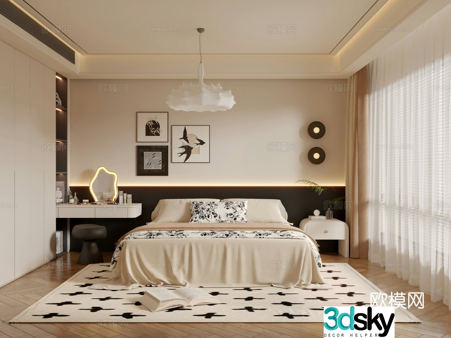Middle -aged wind bedroom master bedroom 3D model
