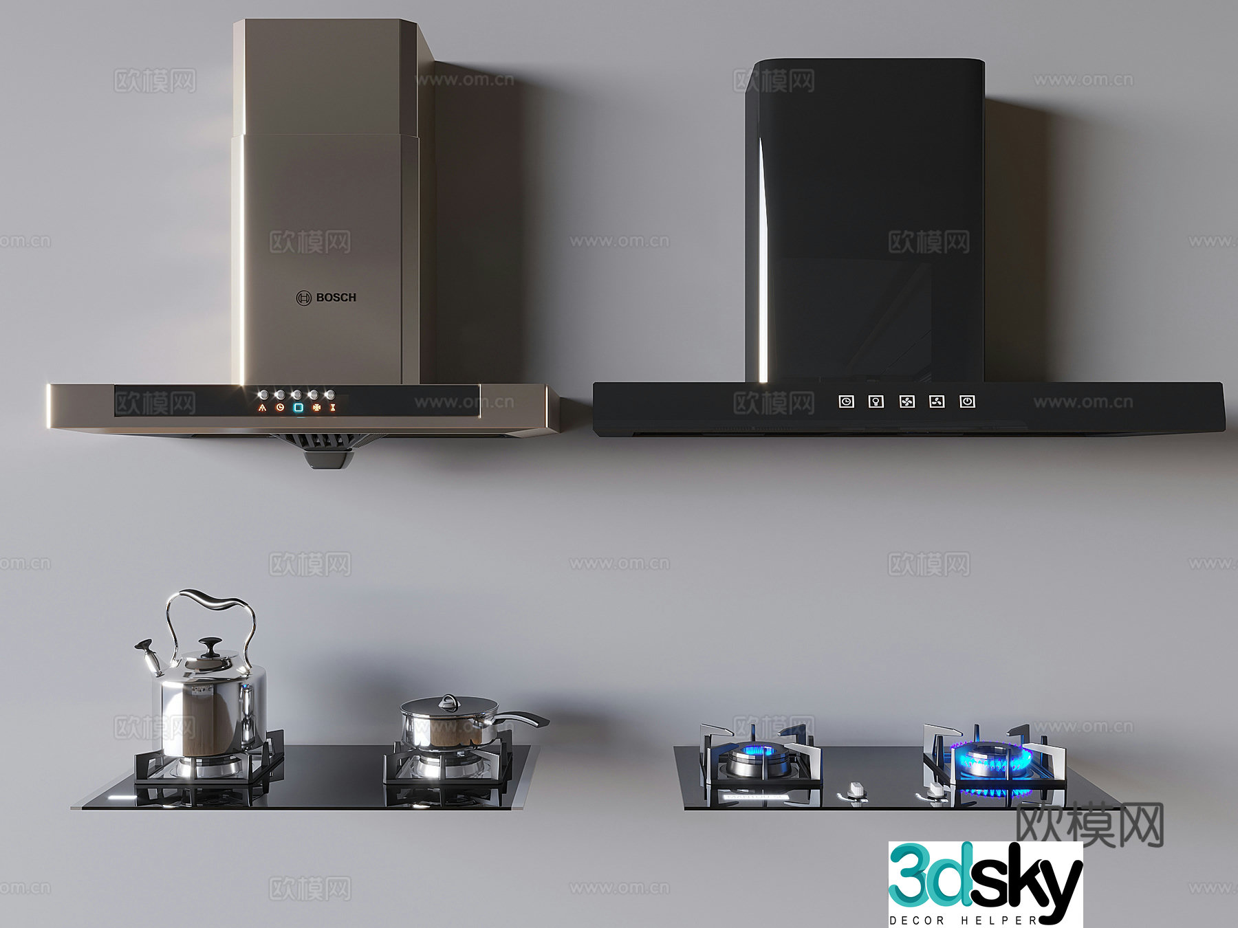 Range hood gas stove kitchen utensils hood stove 3d model