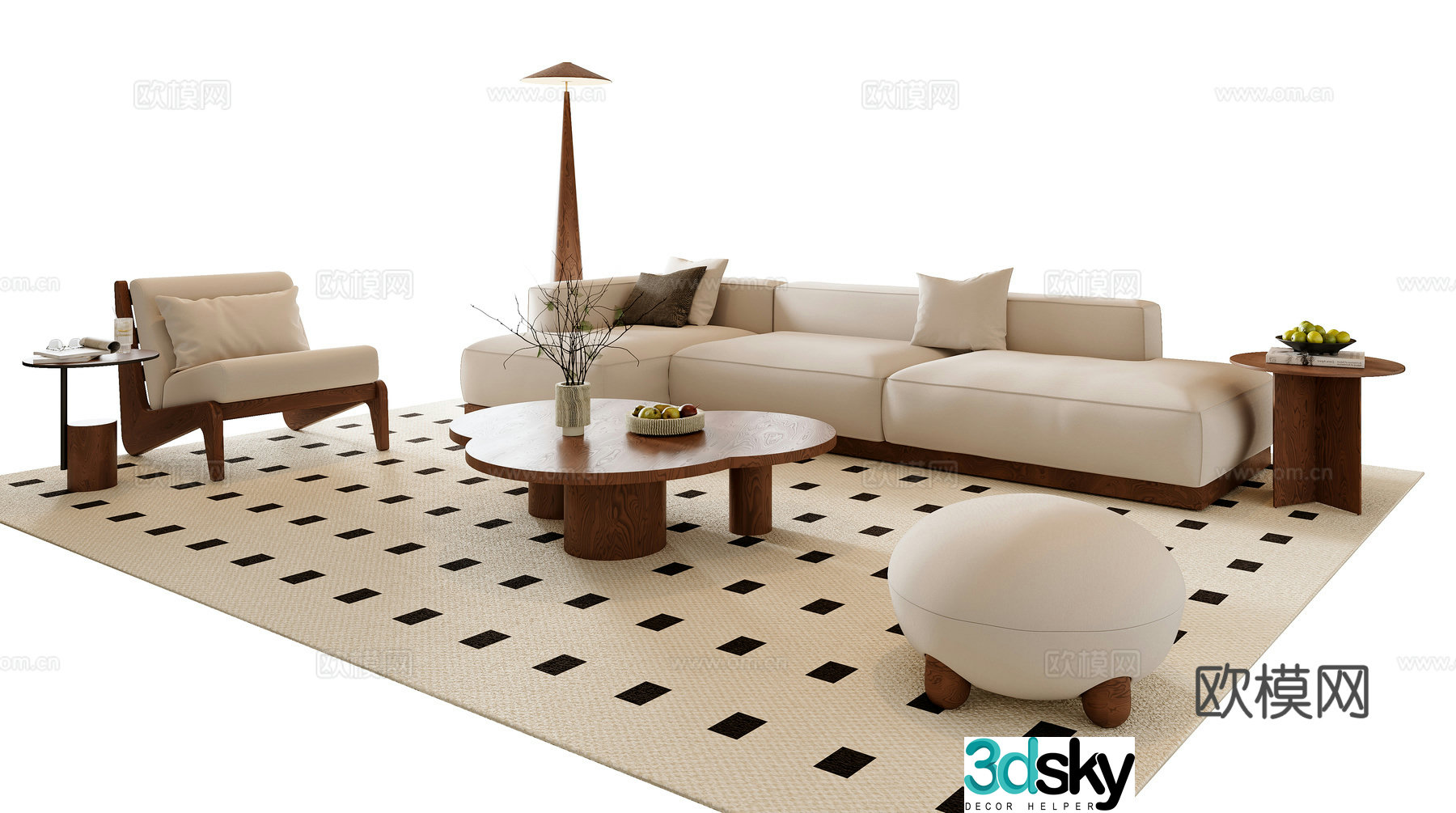 Middle style combination sofa 3D model