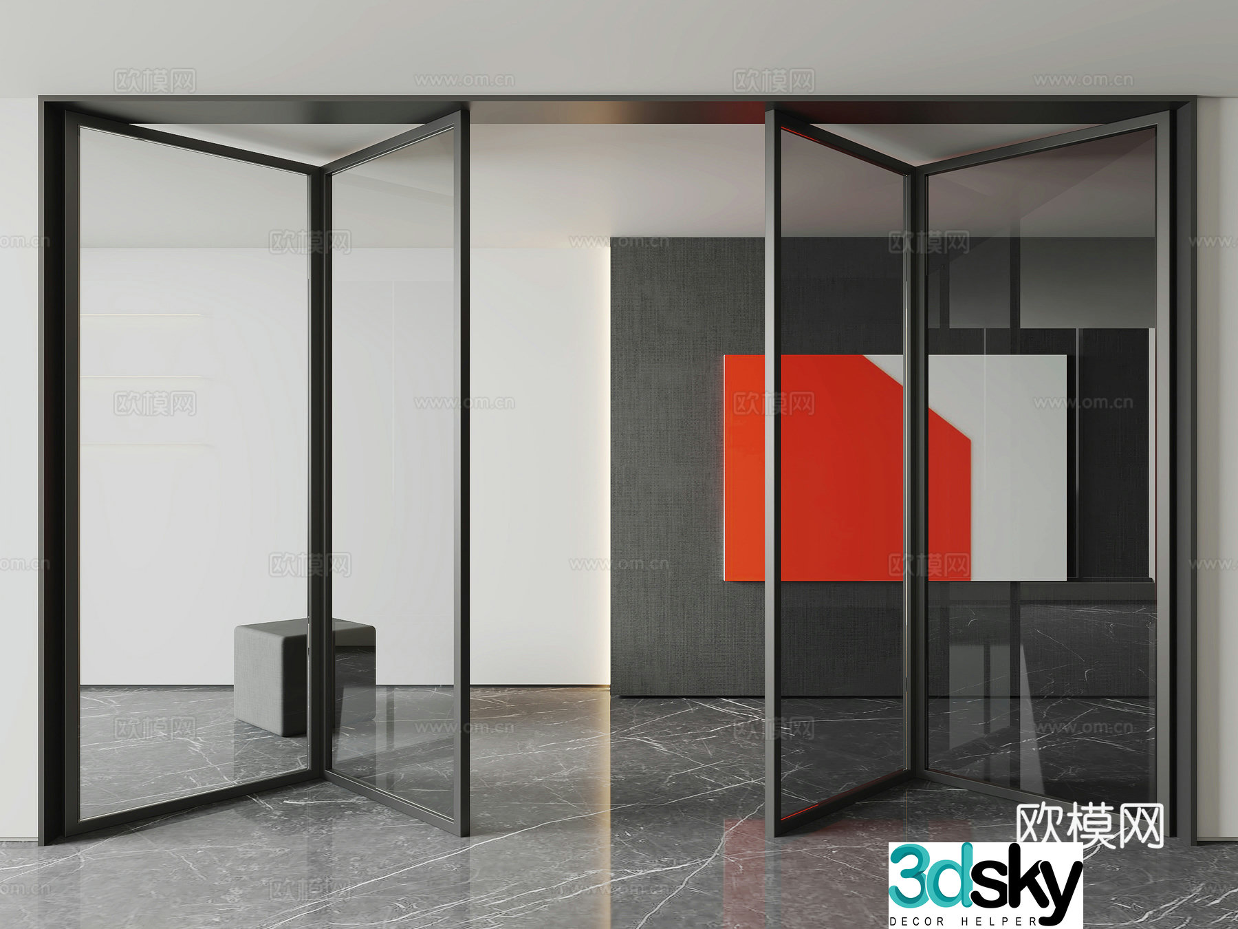 Modern glass sliding door folding door 3d model