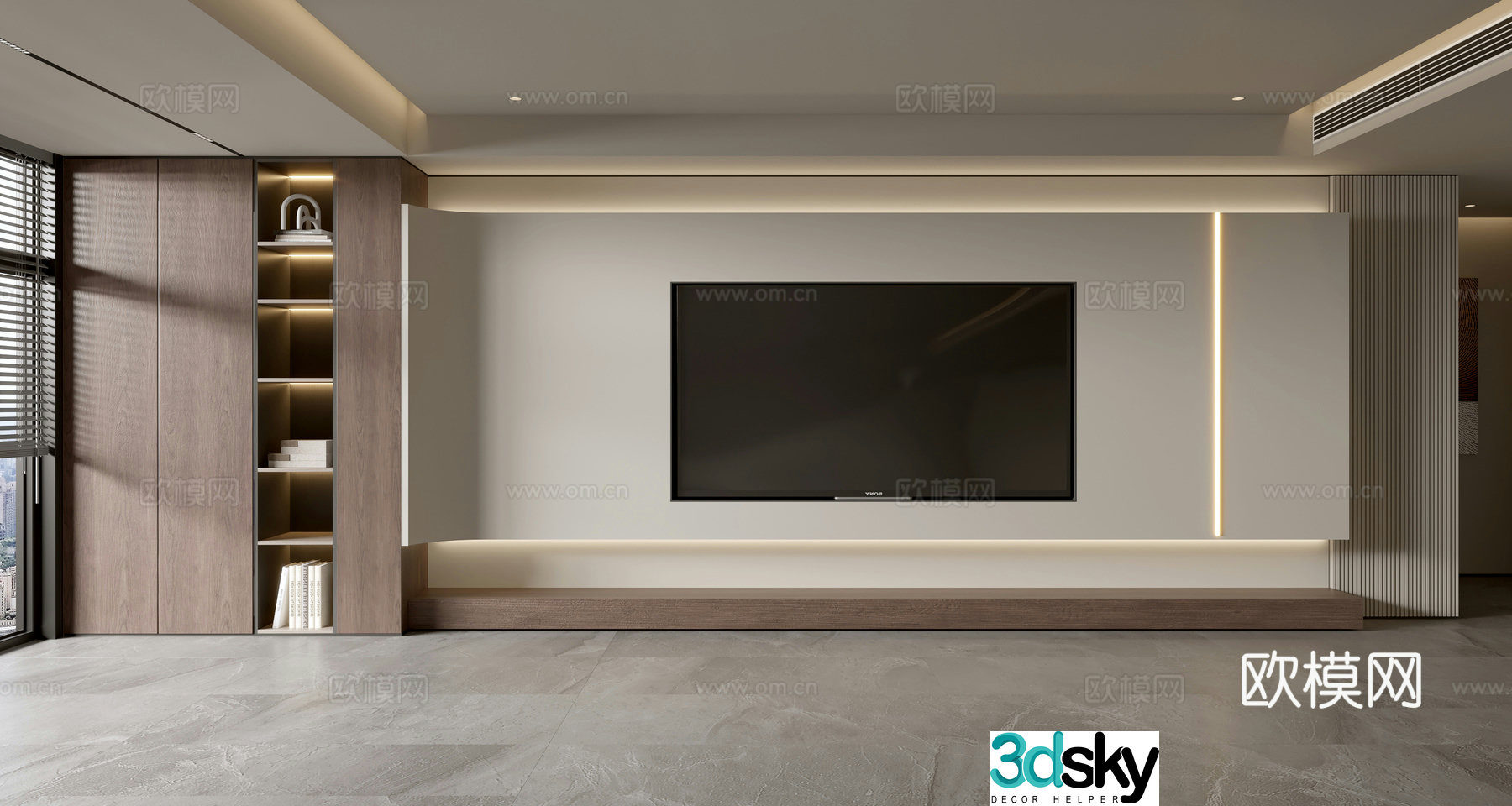 Middle-aged TV background wall 3d model