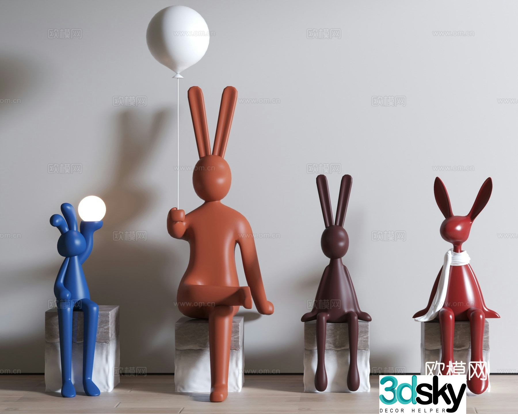 Modern rabbit sculpture ornaments Trendy toy ornaments 3D model
