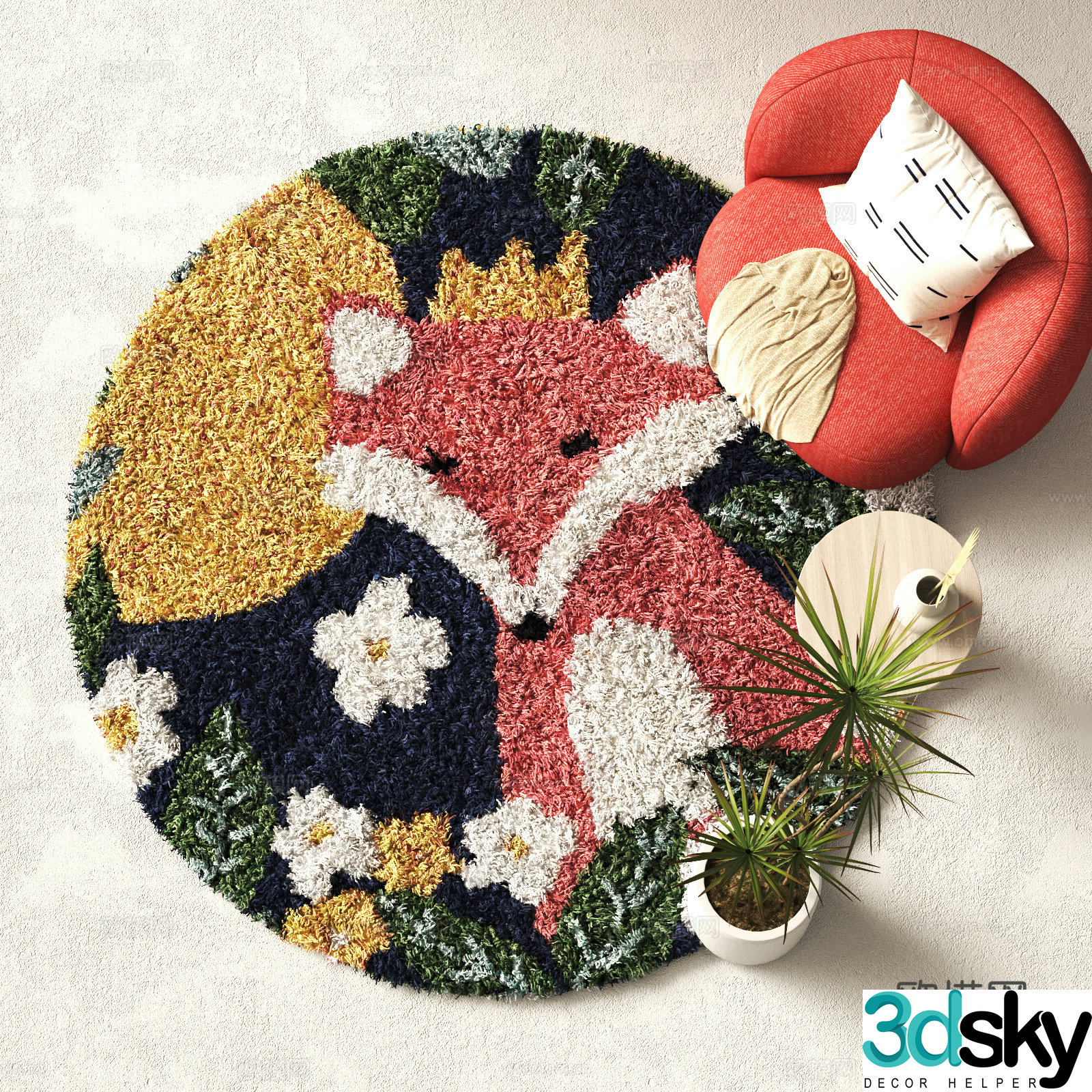 Modern round carpet Plush carpet 3d model