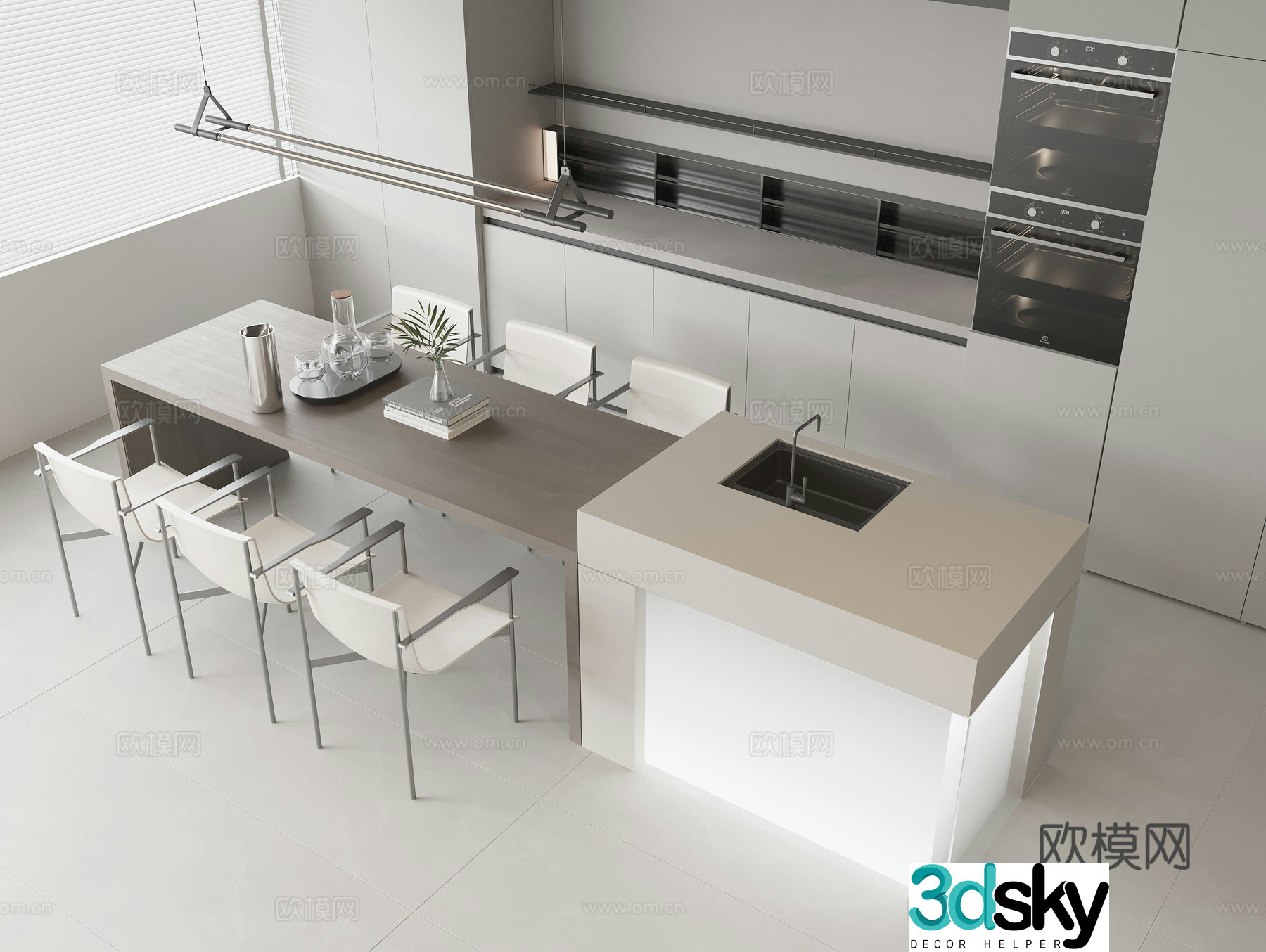Modern Zhongdao dining table and chair 3D model