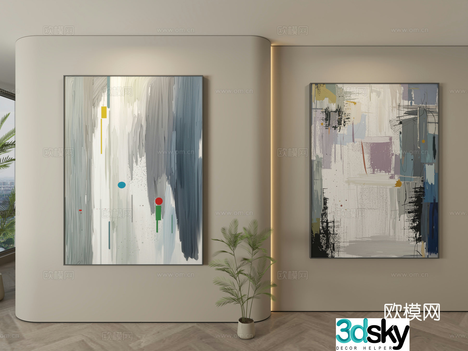 Modern texture painting decorative painting 3d model