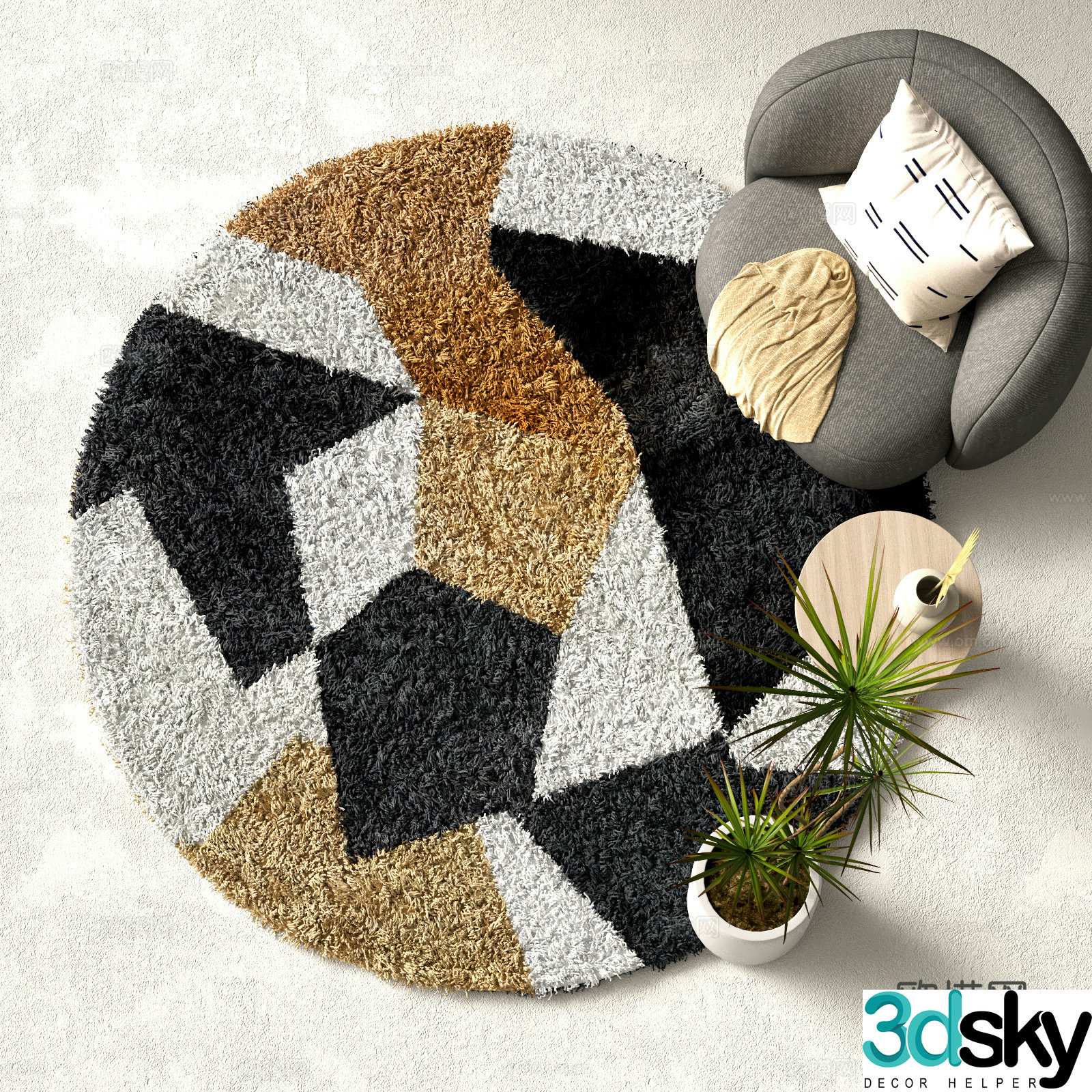 Modern round carpet Plush carpet 3d model