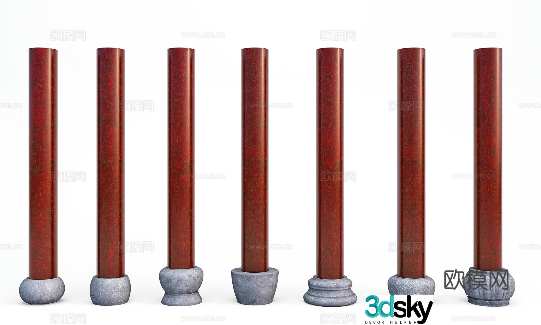 New Chinese column cylinder column cornerstone 3D model
