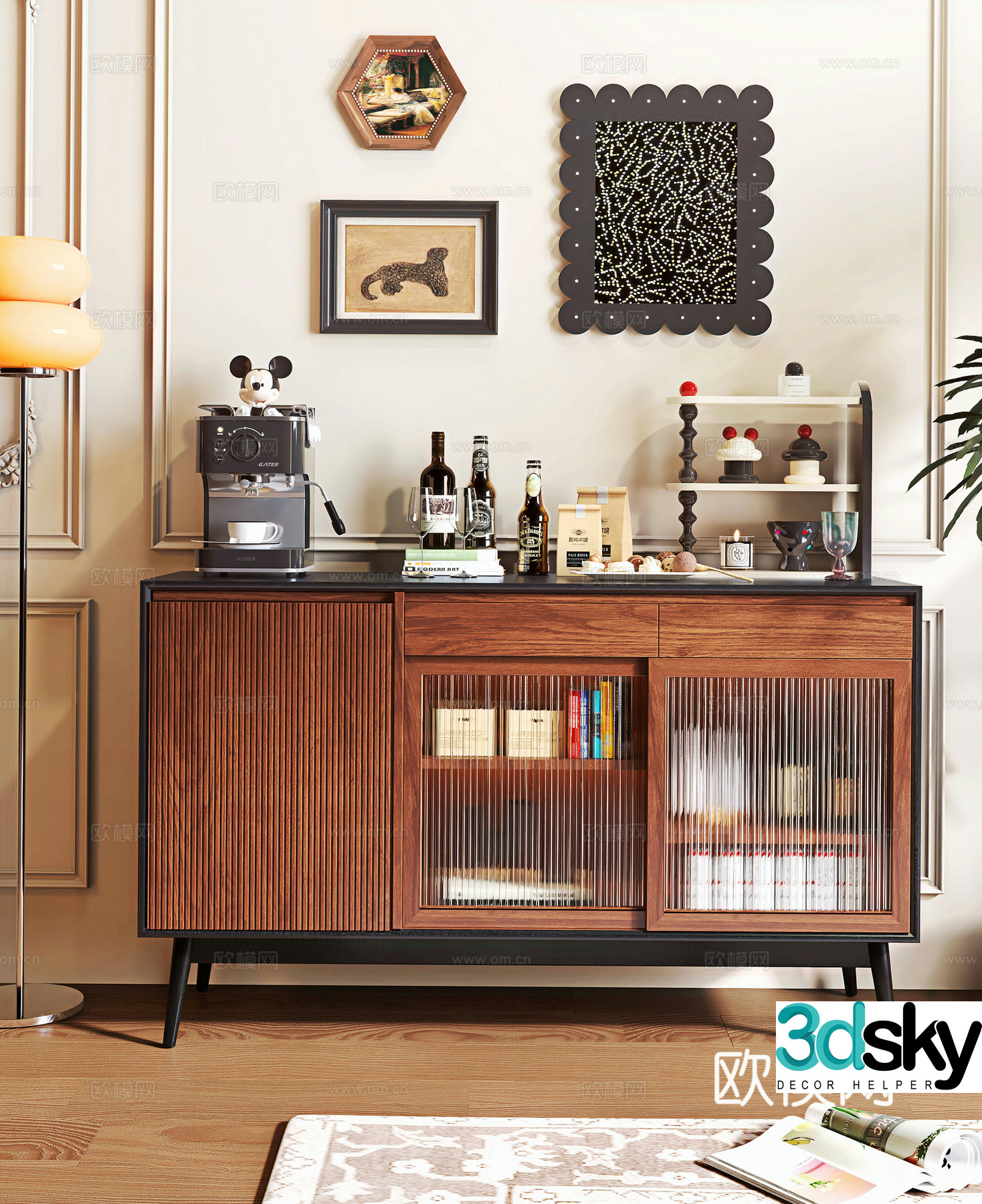 Middle -aged Wind Counter Cabinet 3D Model