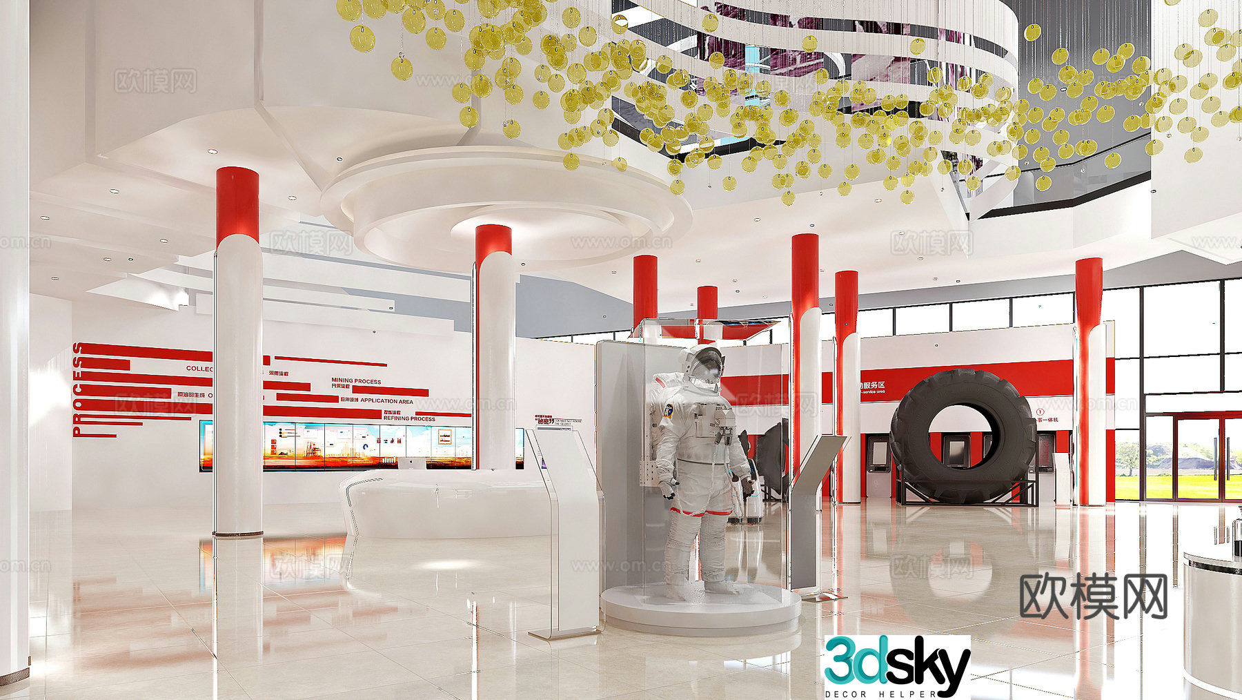 Party and Mass Service Center Red Exhibition Hall 3D Model