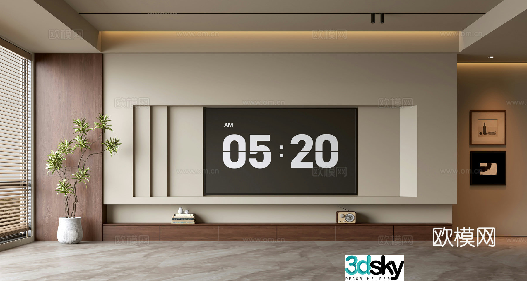 Middle-aged TV background wall 3d model