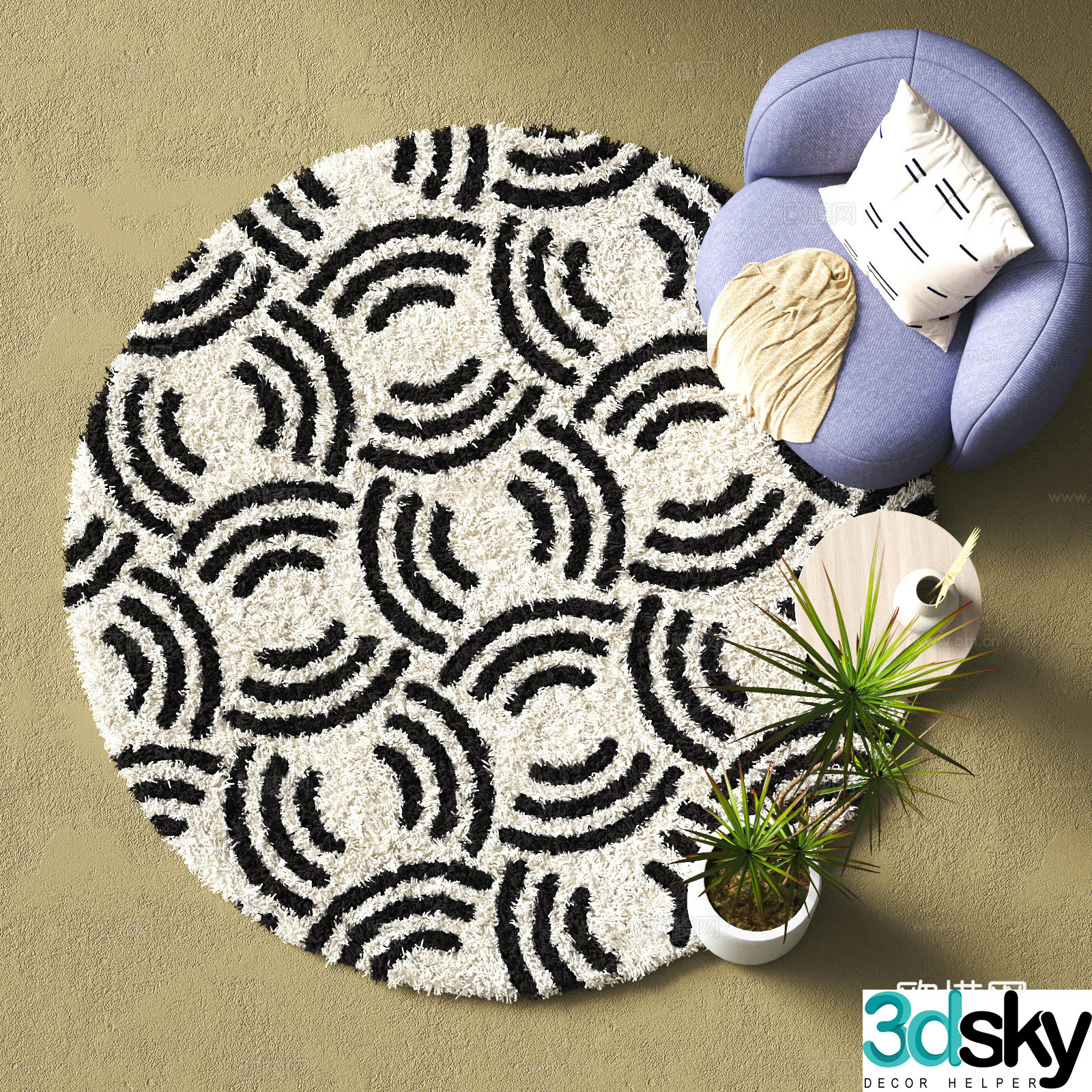 Modern round carpet Plush carpet 3d model