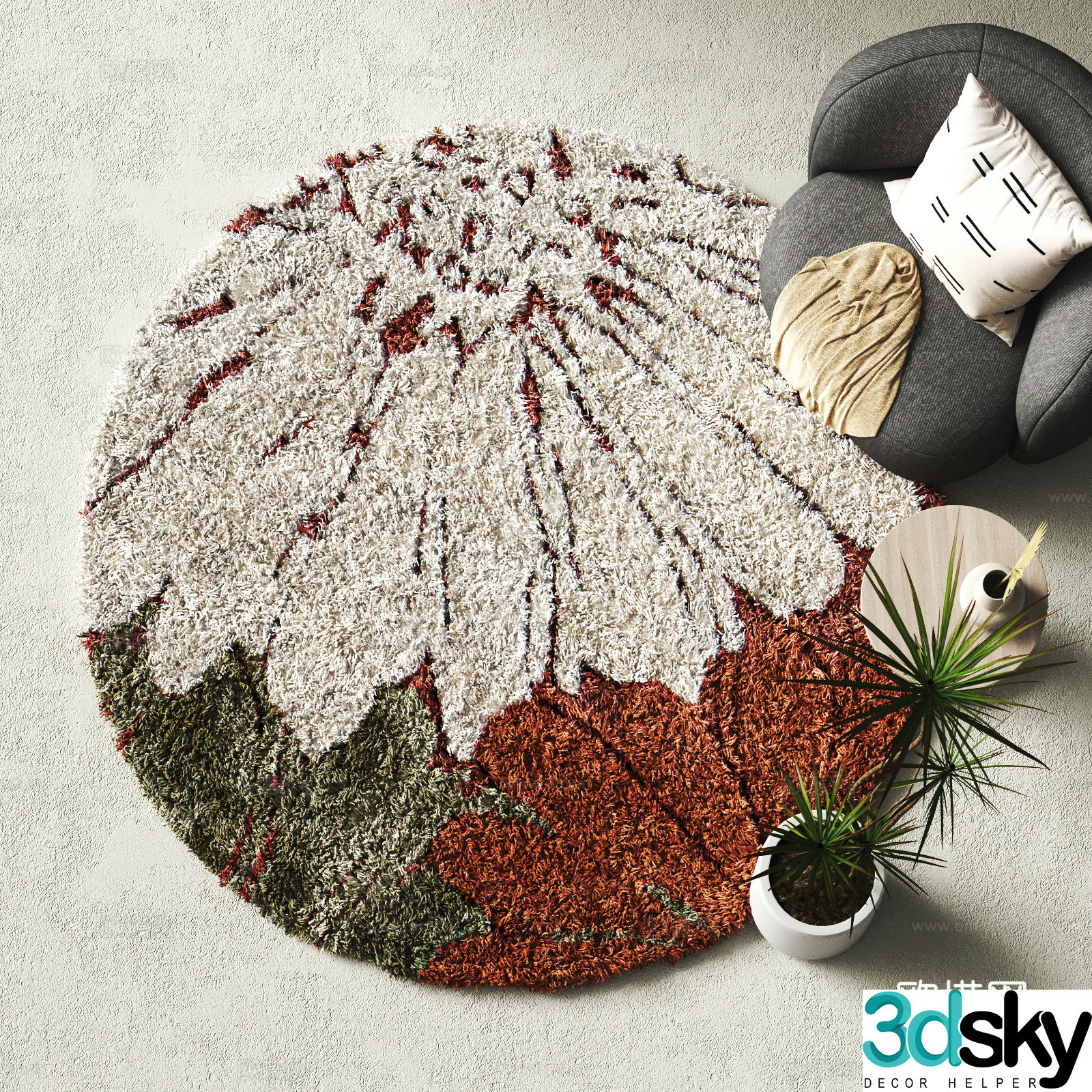 Modern round carpet Plush carpet 3d model