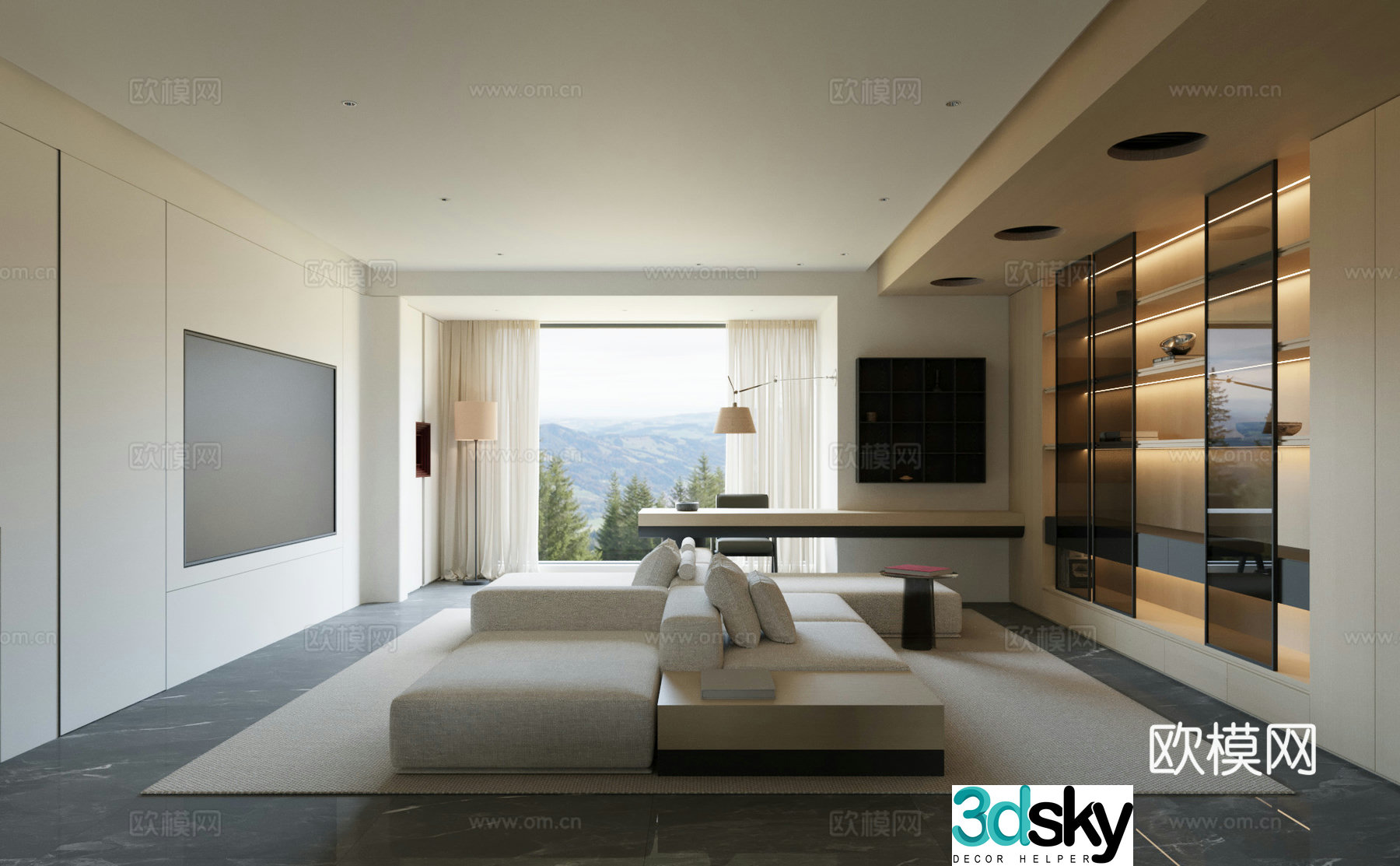 Modern living and dining room 3d model