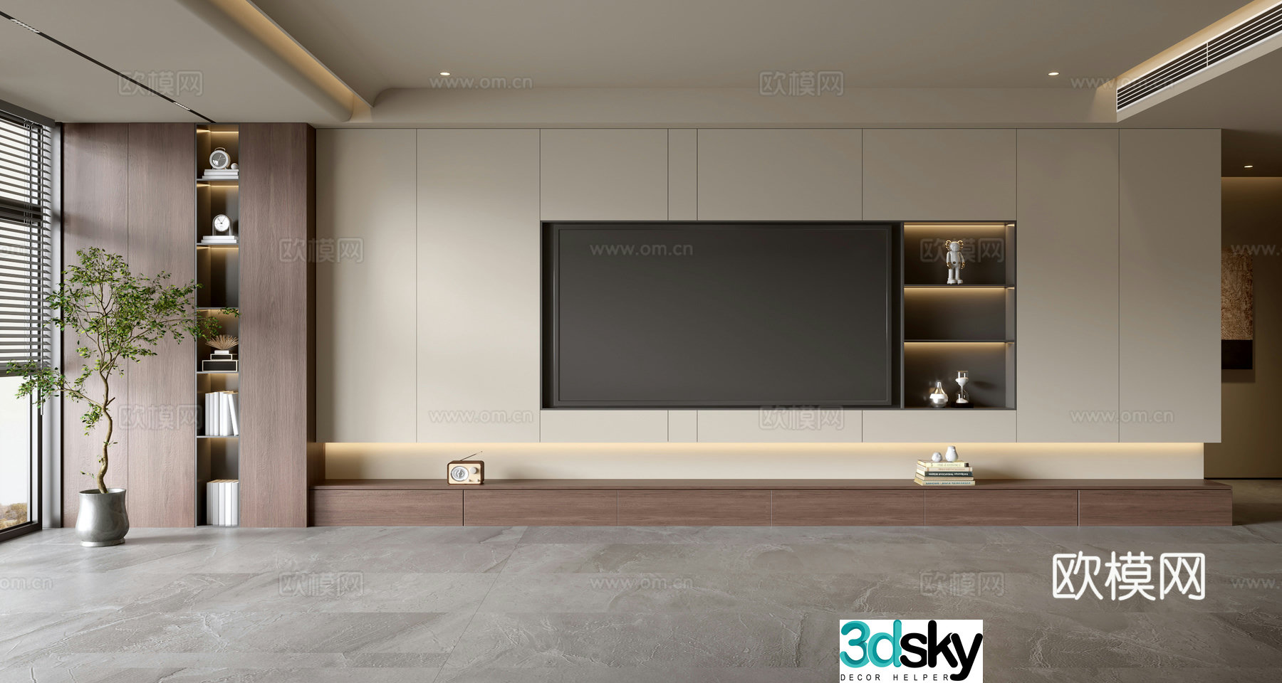 Middle-aged TV background wall 3d model