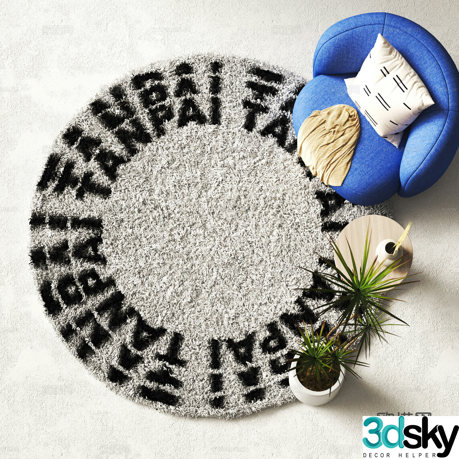 Modern round carpet Plush carpet 3d model