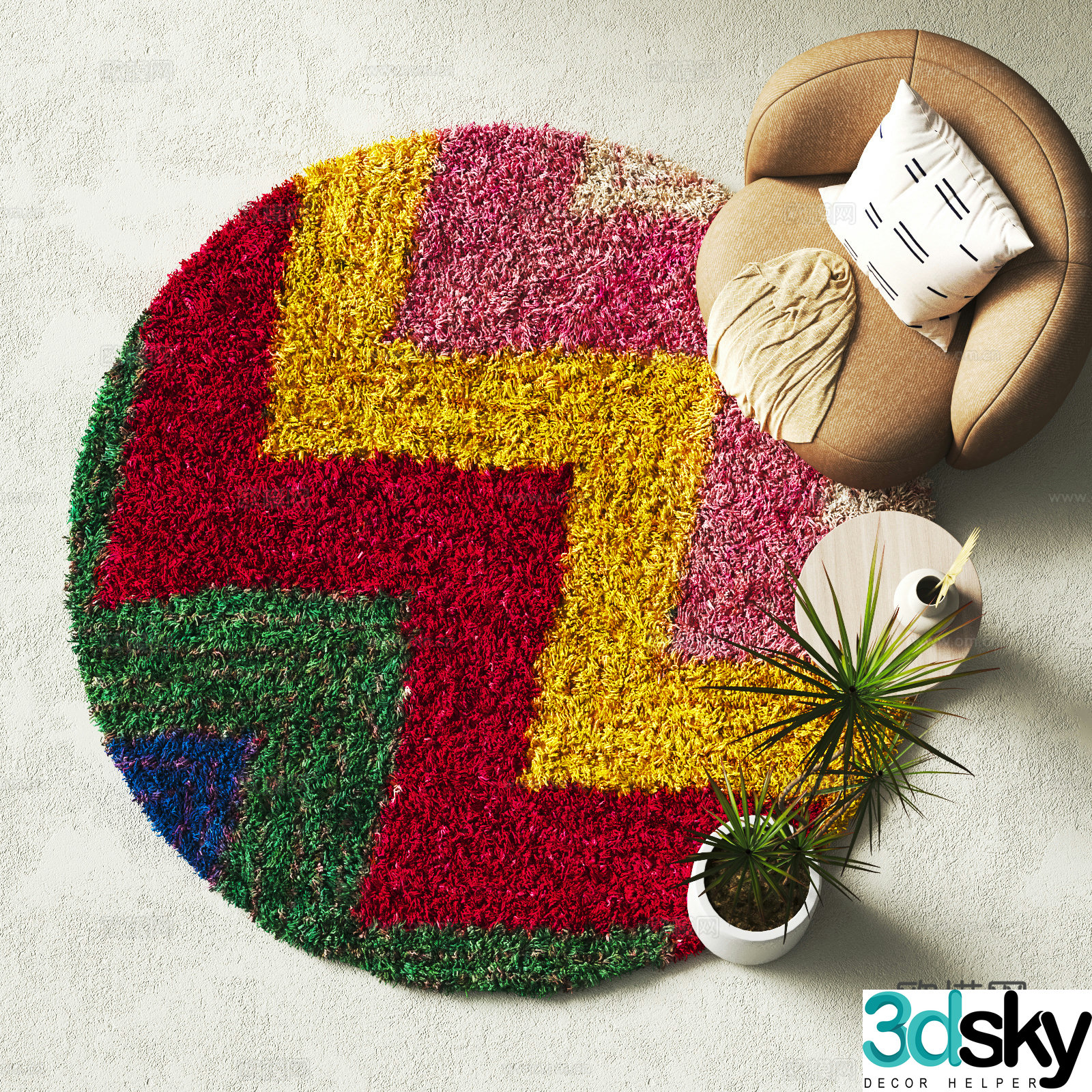 Modern round carpet Plush carpet 3d model