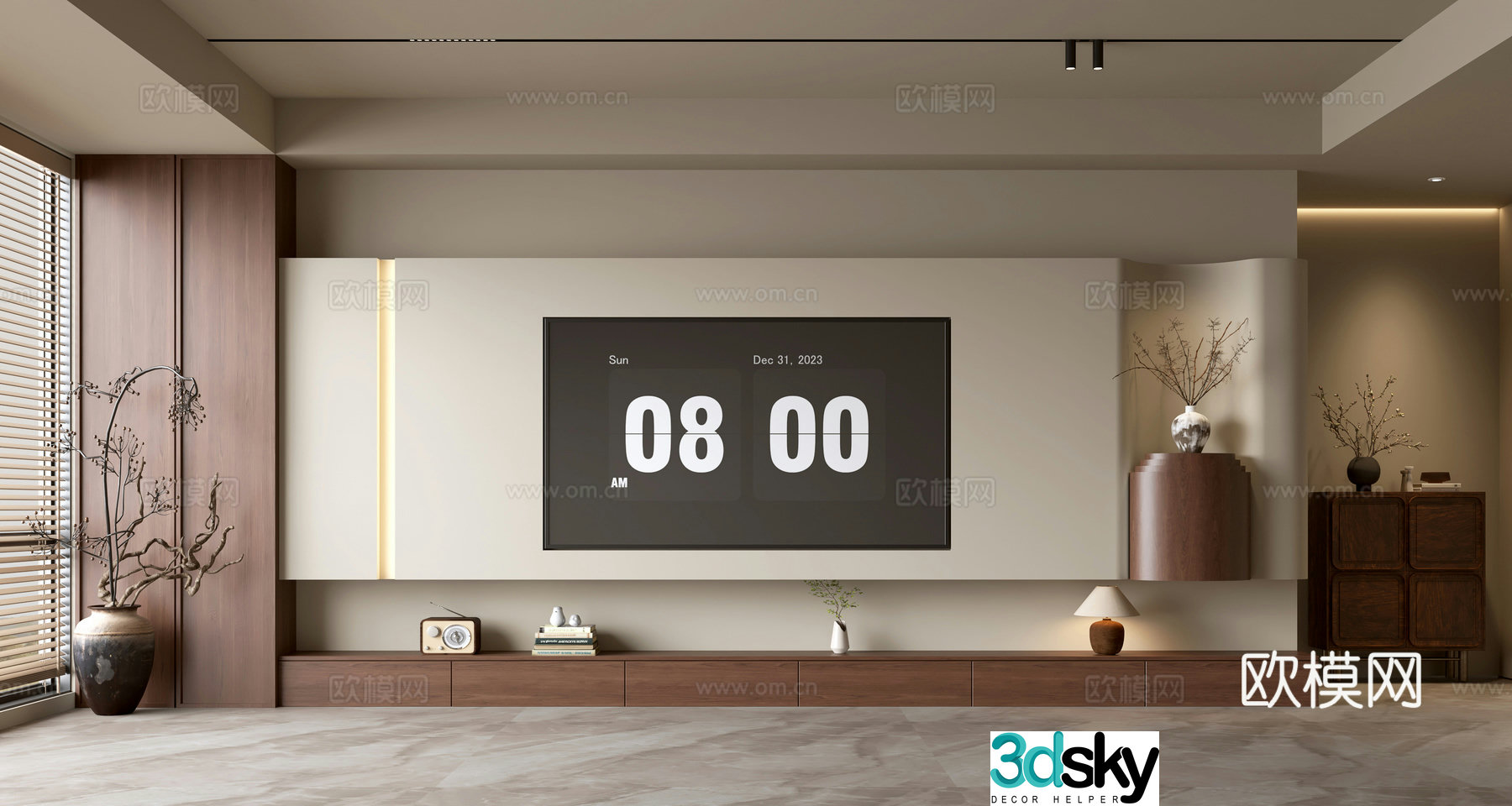 Middle-aged TV background wall 3d model