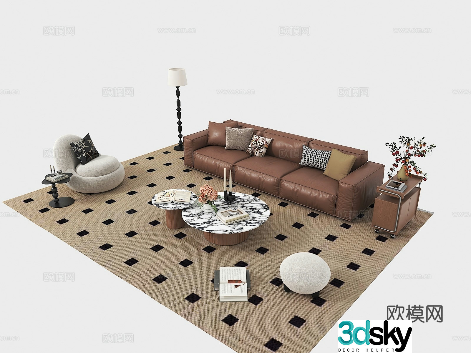 Middle style combination sofa 3D model