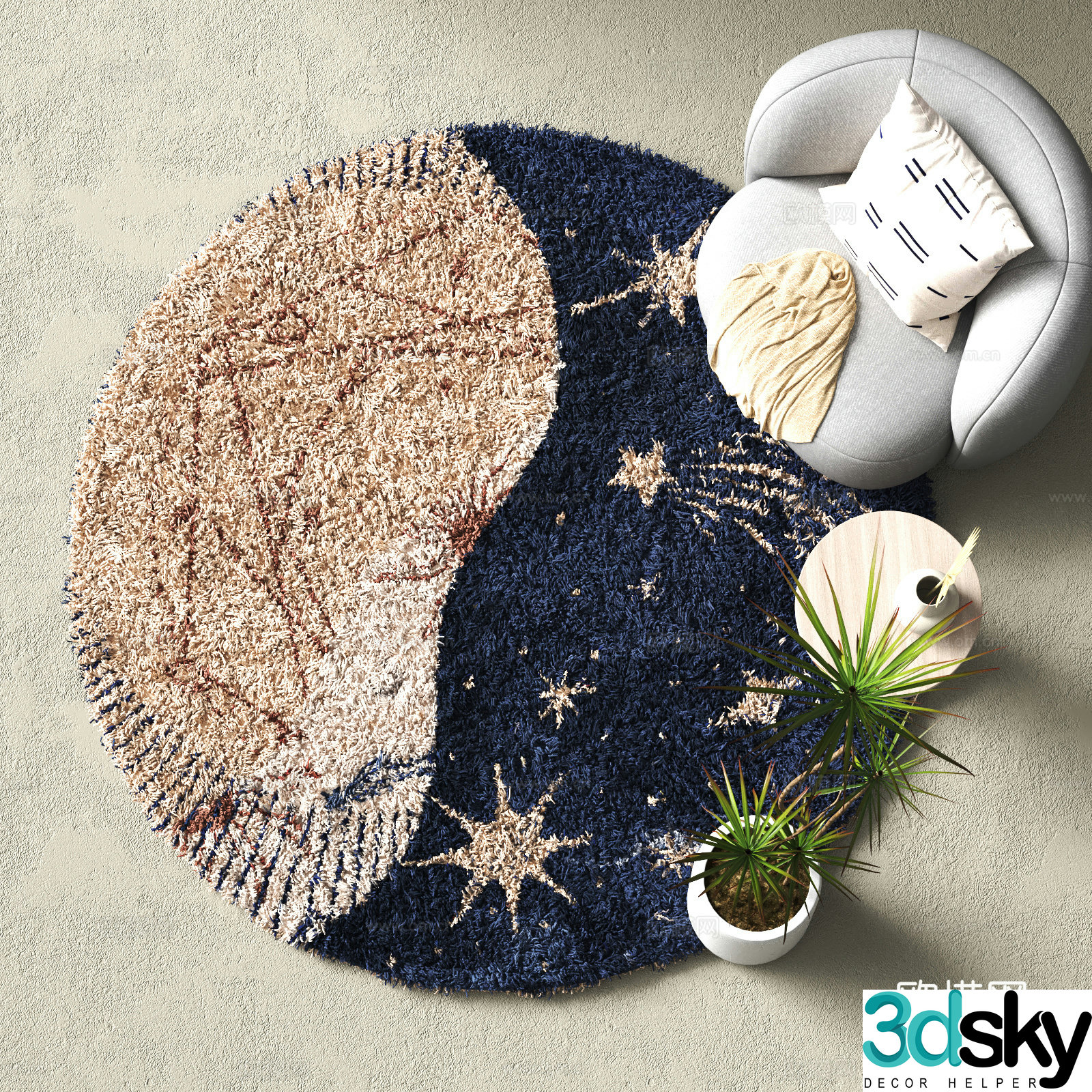 Modern round carpet Plush carpet 3d model
