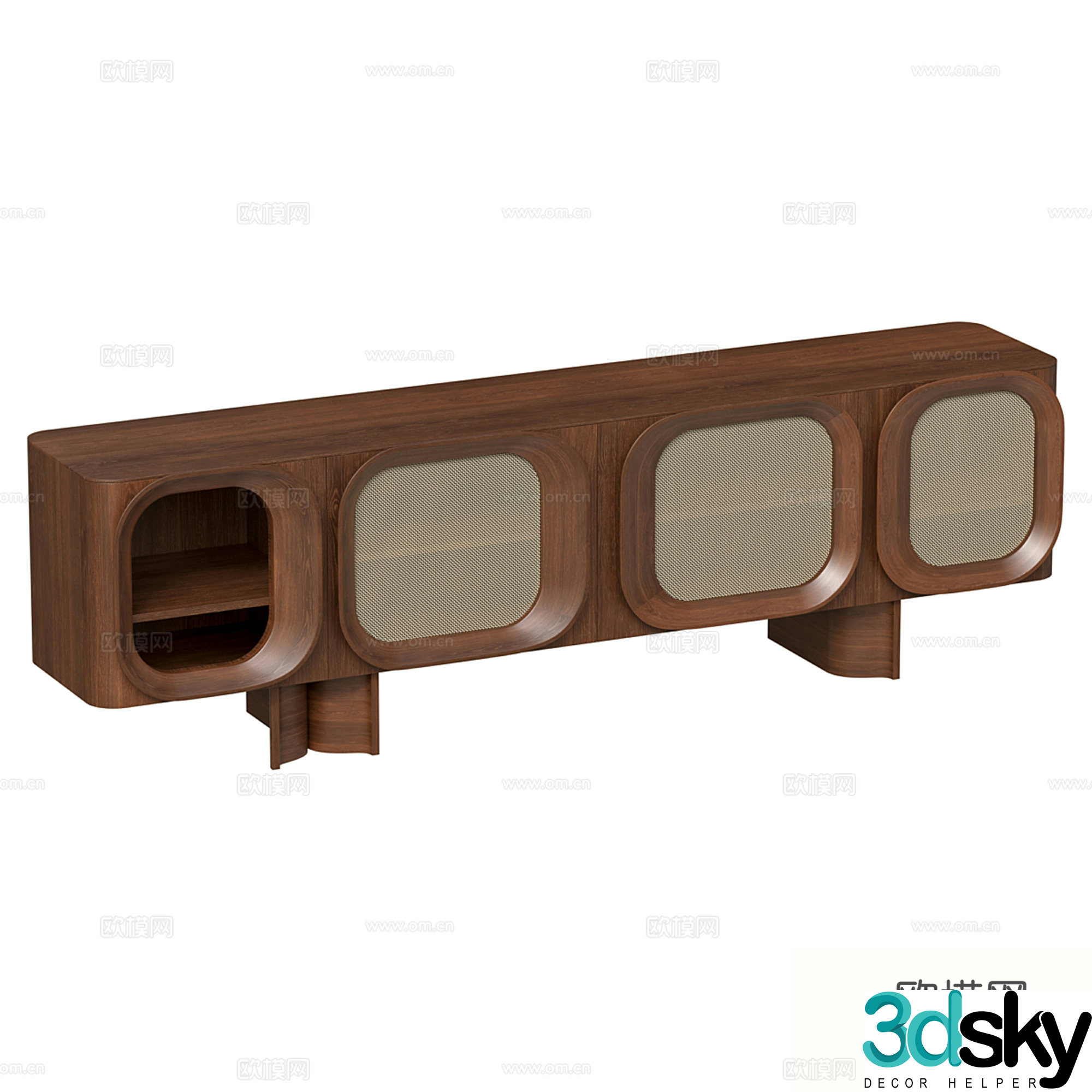 Middle -aged style TV cabinet low cabinet 3D model