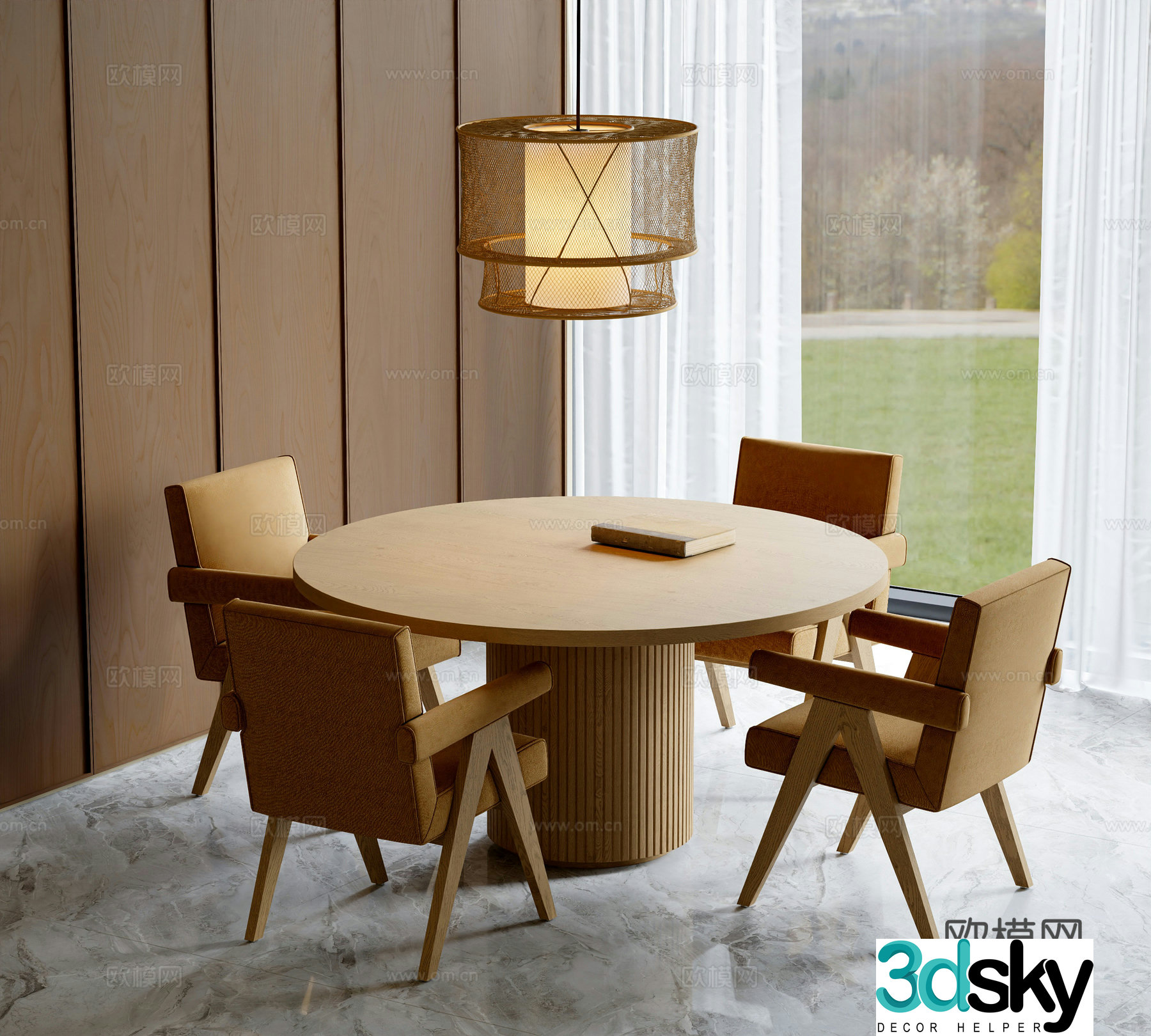 Log dining table and chair 3d model