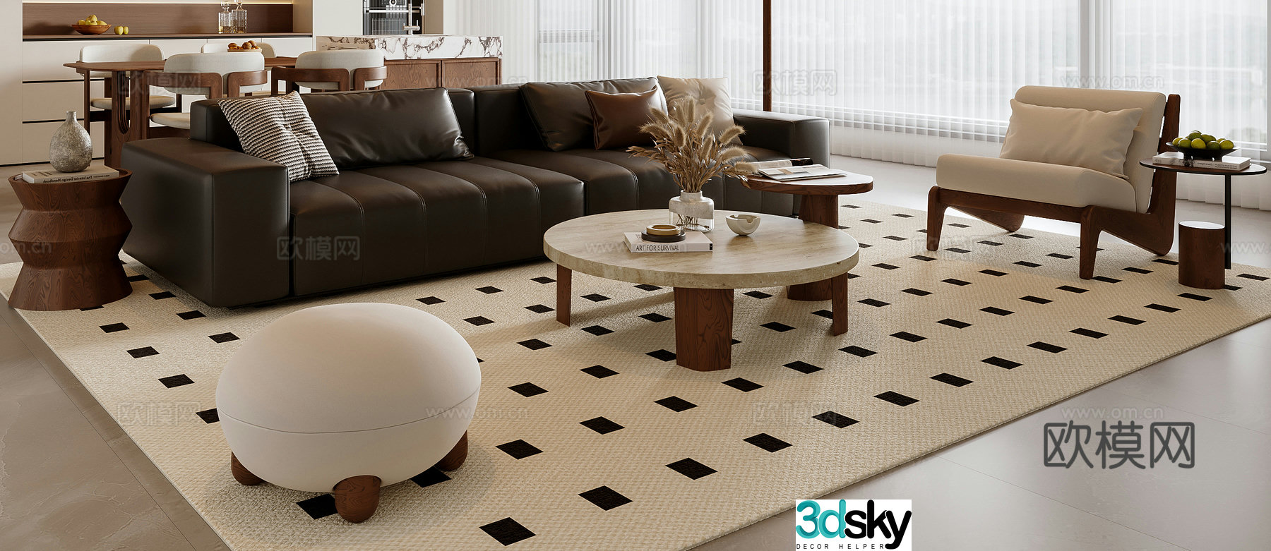 Middle style combination sofa 3D model