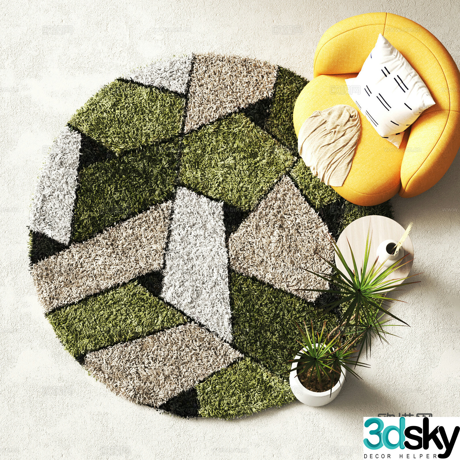 Modern round carpet Plush carpet 3d model