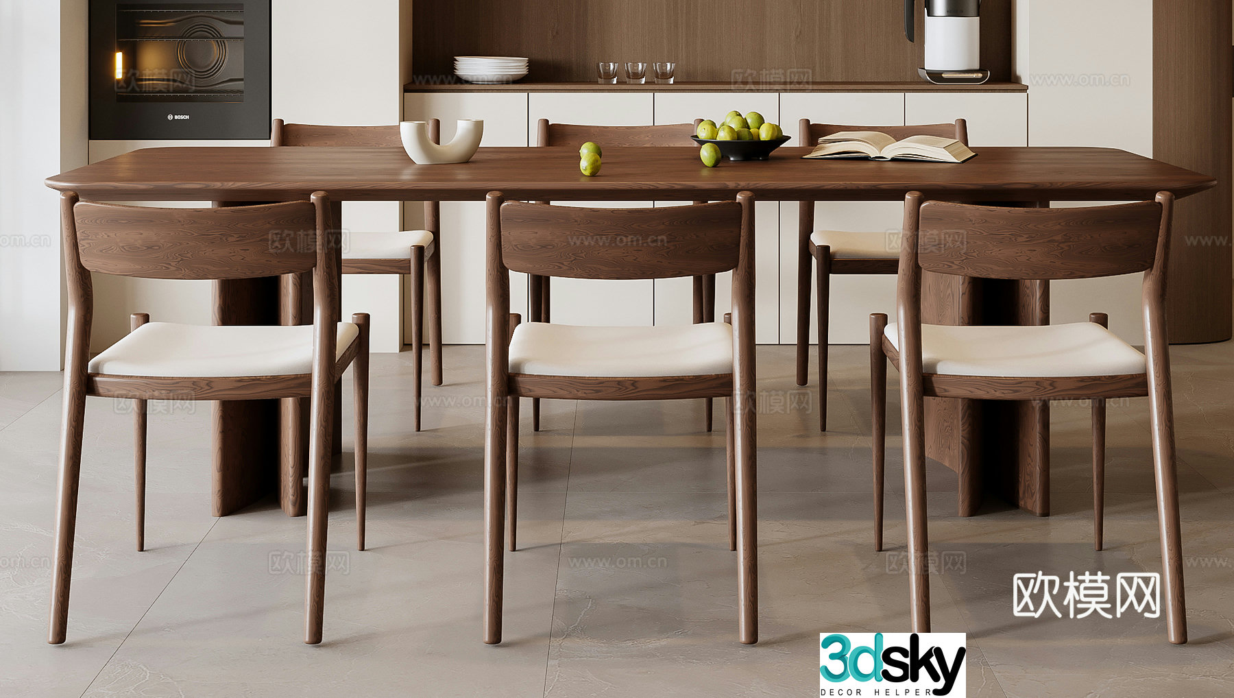 Middle -aged wind dining table and chair 3D model
