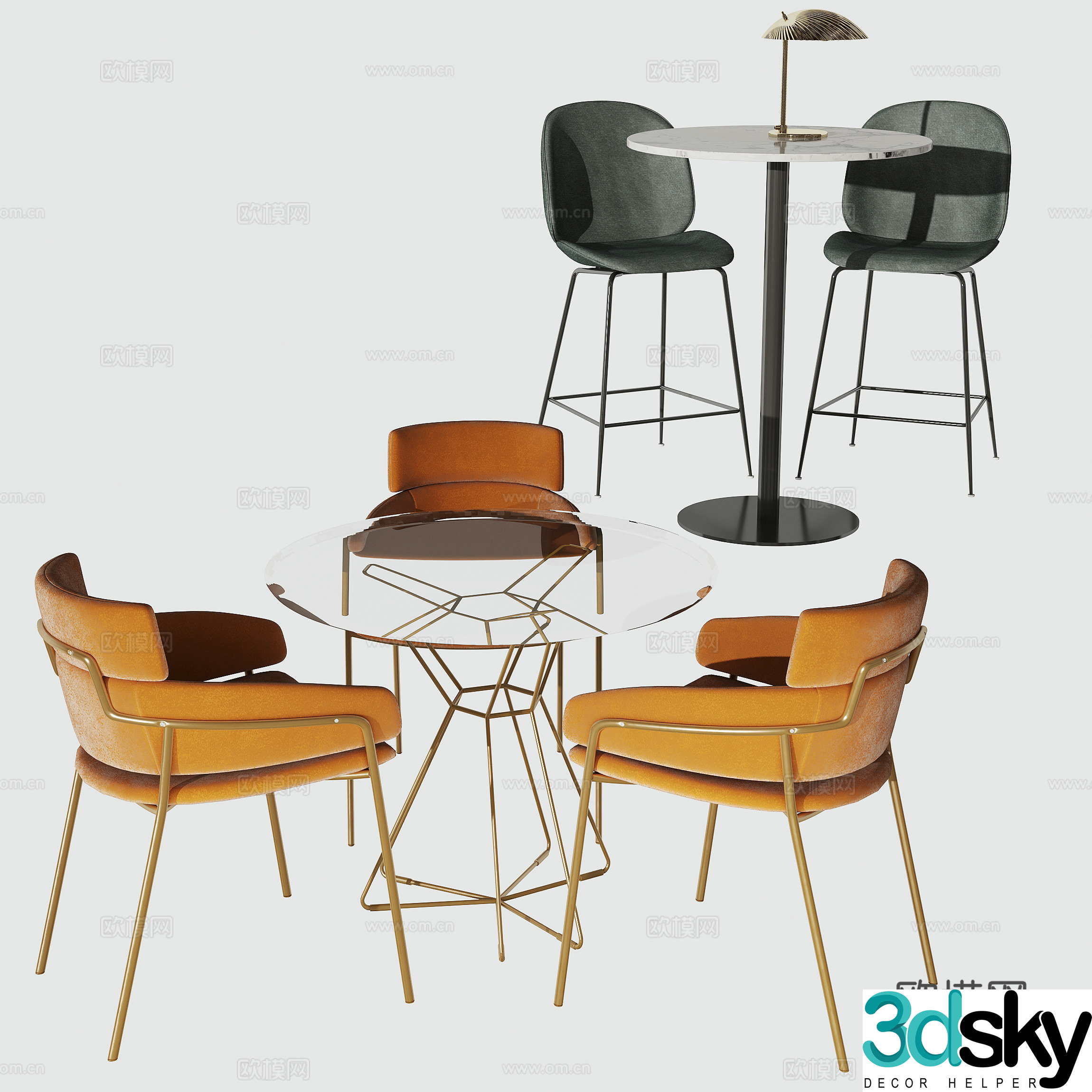 Modern casual table and chair 3d model