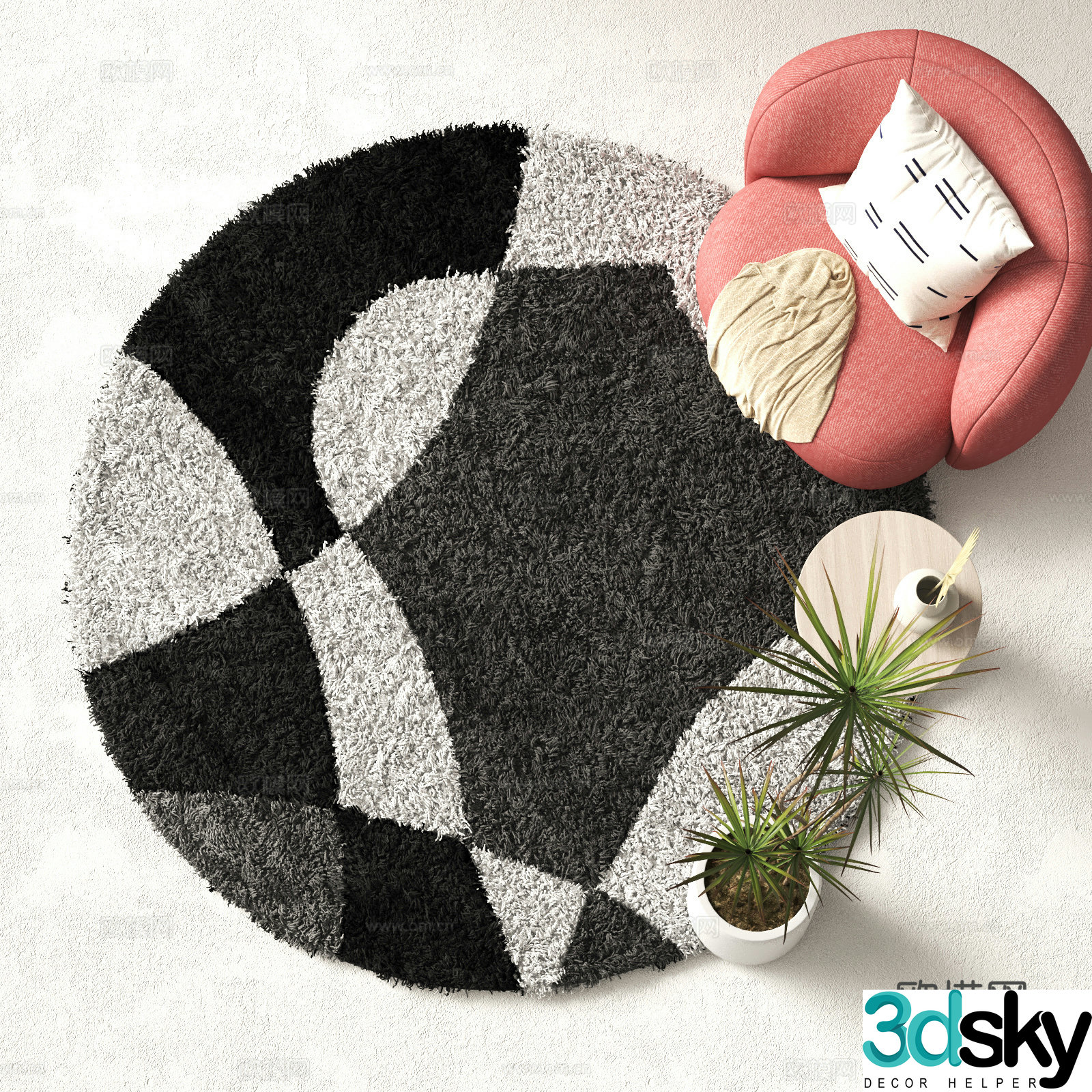 Modern round carpet Plush carpet 3d model