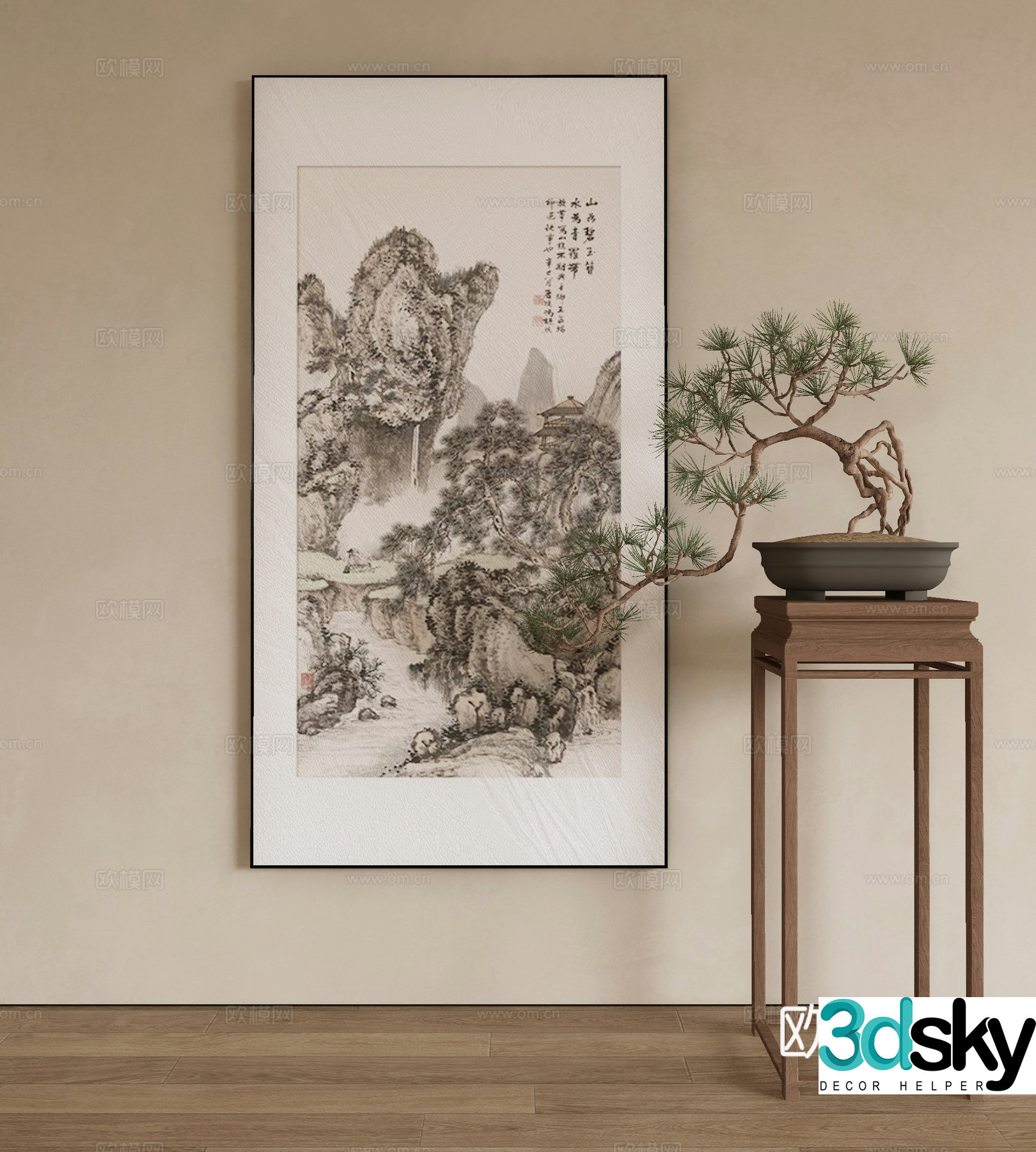 New Chinese landscape painting decorative painting 3D model