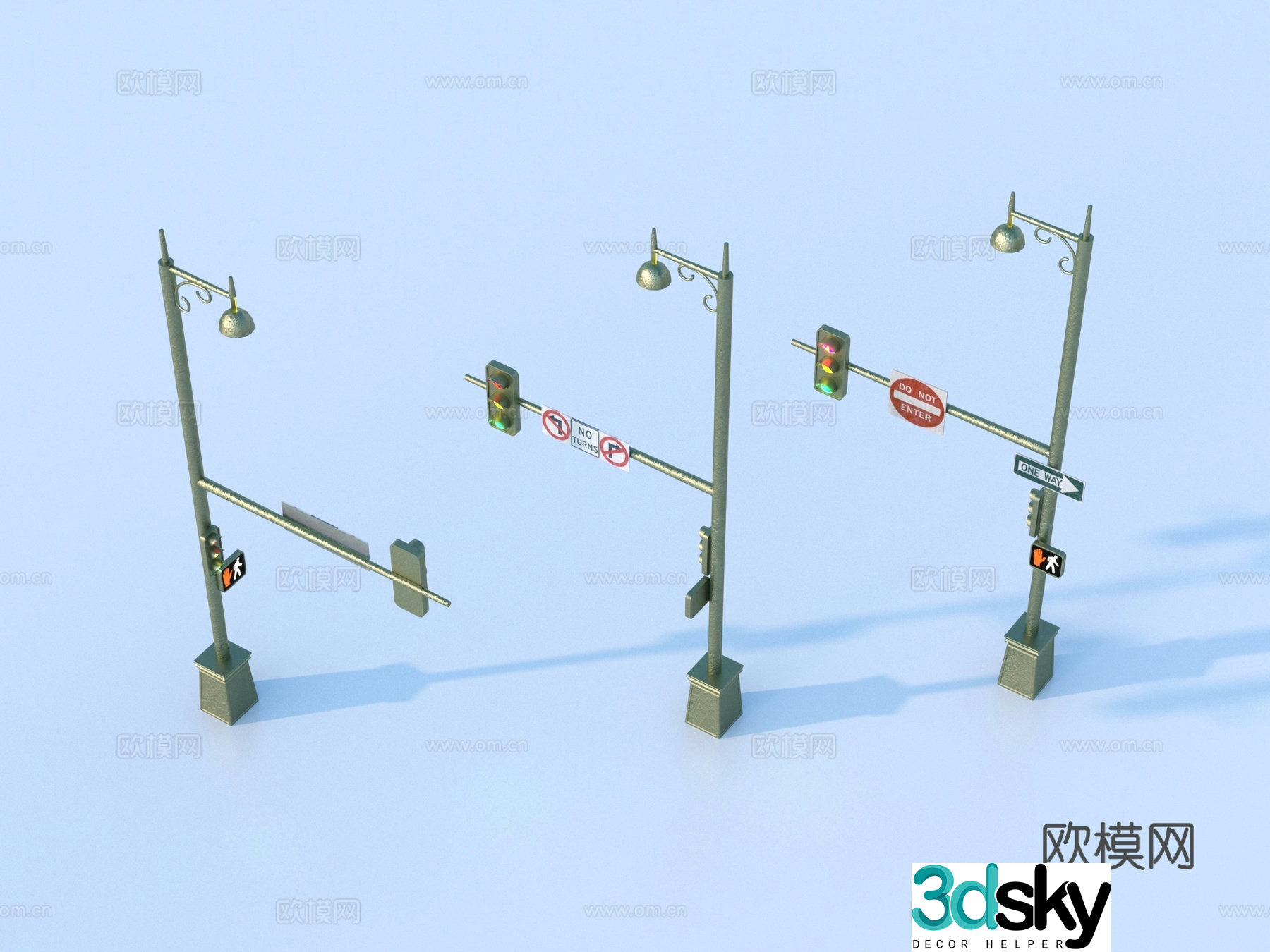 Traffic lights road signs intersection sign 3d model