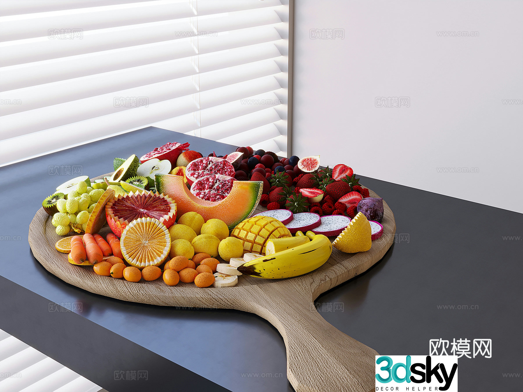Fruits vegetables fruits and fruits mango butter fruits strawberry pomegranate kiwi kumquat 3D model