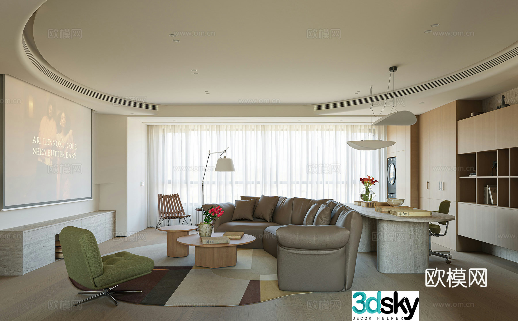 Modern living and dining room 3d model