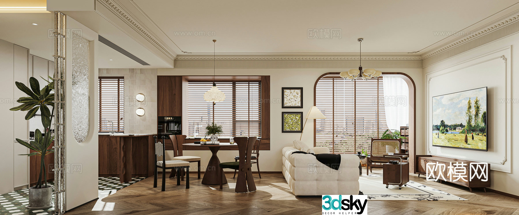 3D model of medieval style living room restaurant