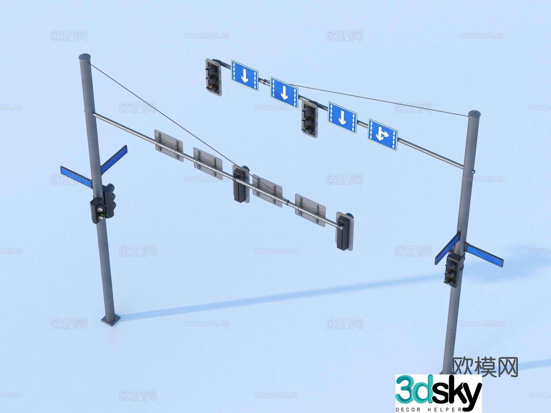 Road signs intersection signs traffic lights 3D model