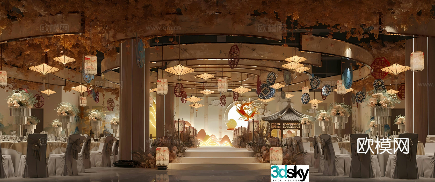 New Chinese style wedding banquet hall hotel banquet hall 3d model