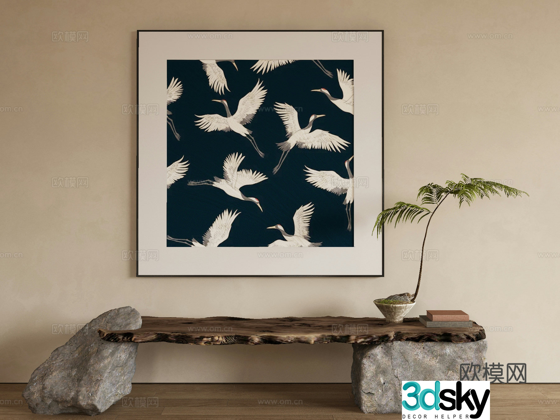 New Chinese style crane painting decorative painting 3D model