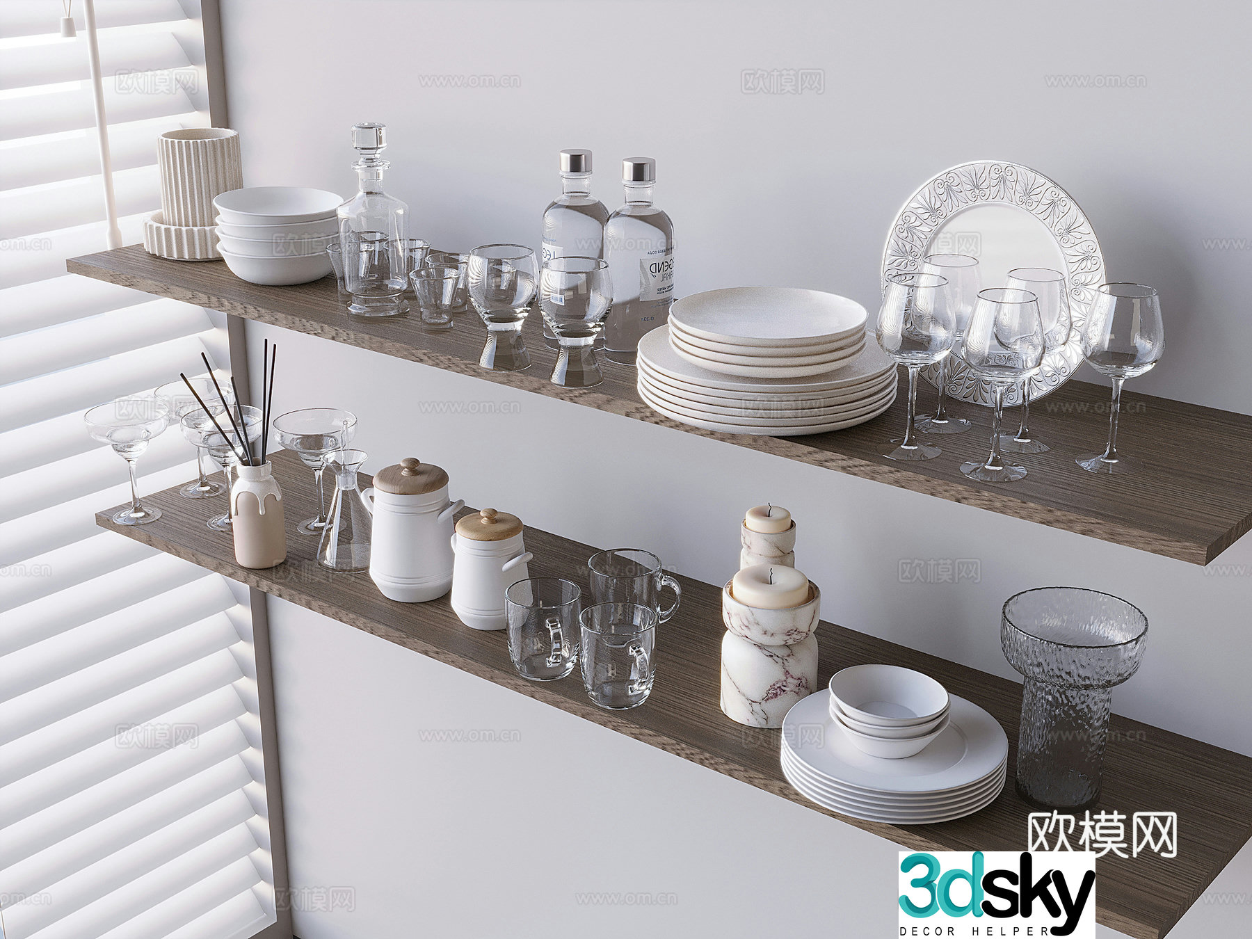 Tableware dish dish teapot tea cup red wine glass 3D model