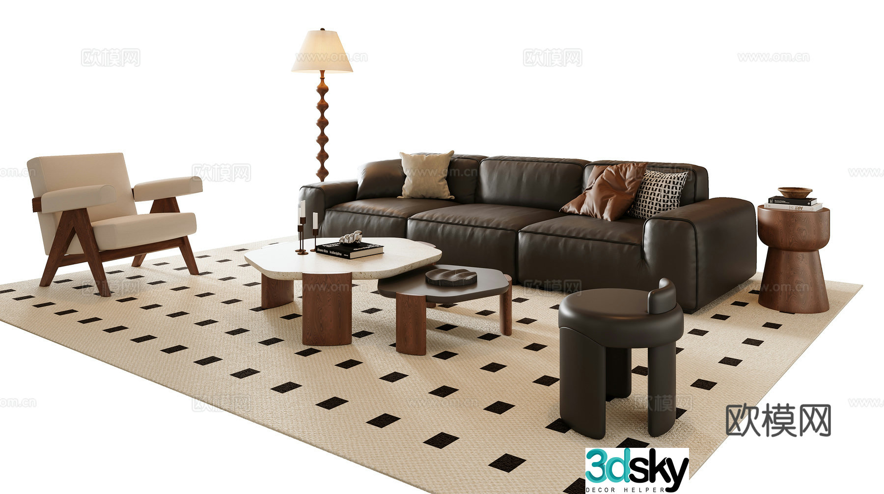 Middle style combination sofa 3D model