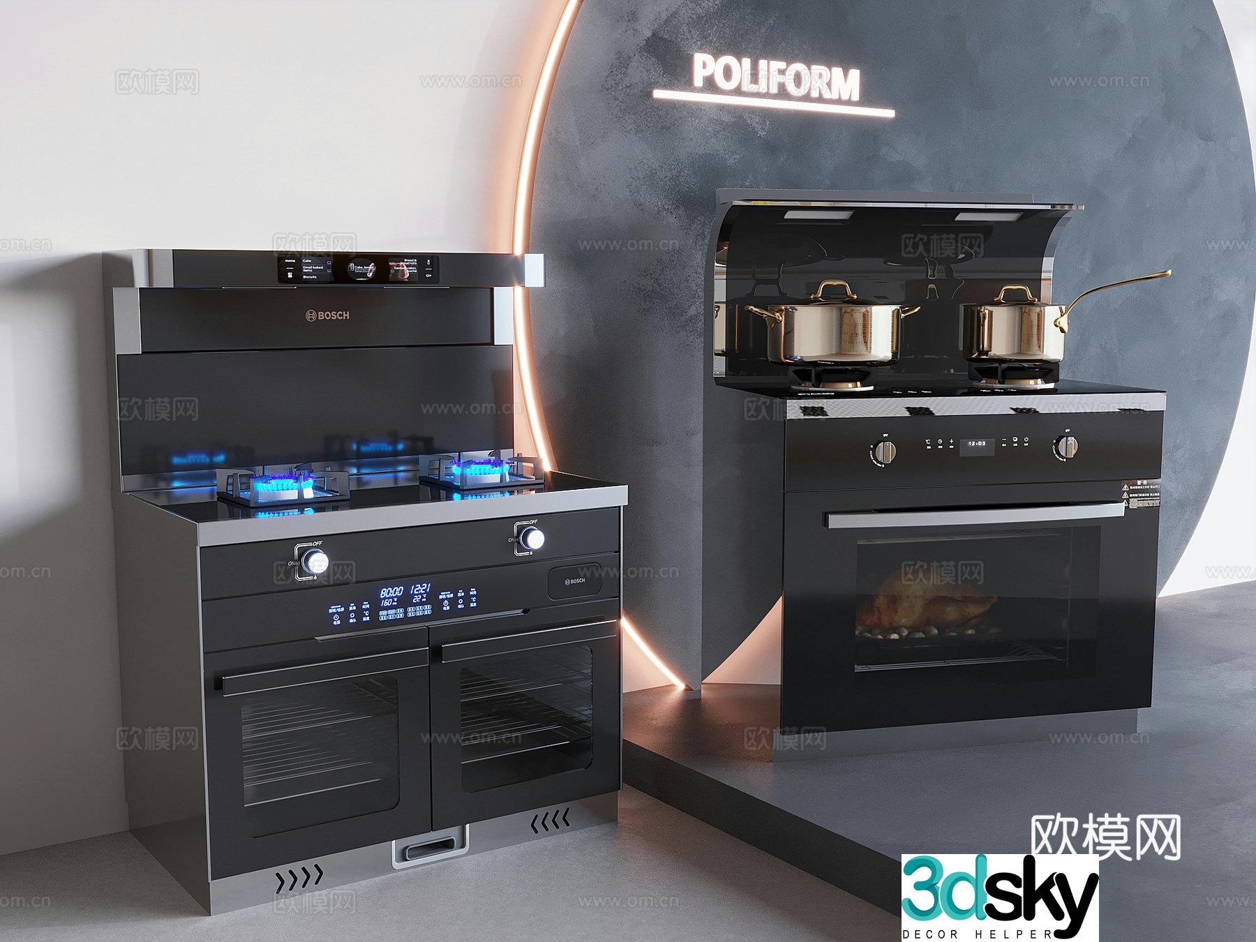 Footer hood stove with integrated stove kitchen steamer oven gas cooker 3D model