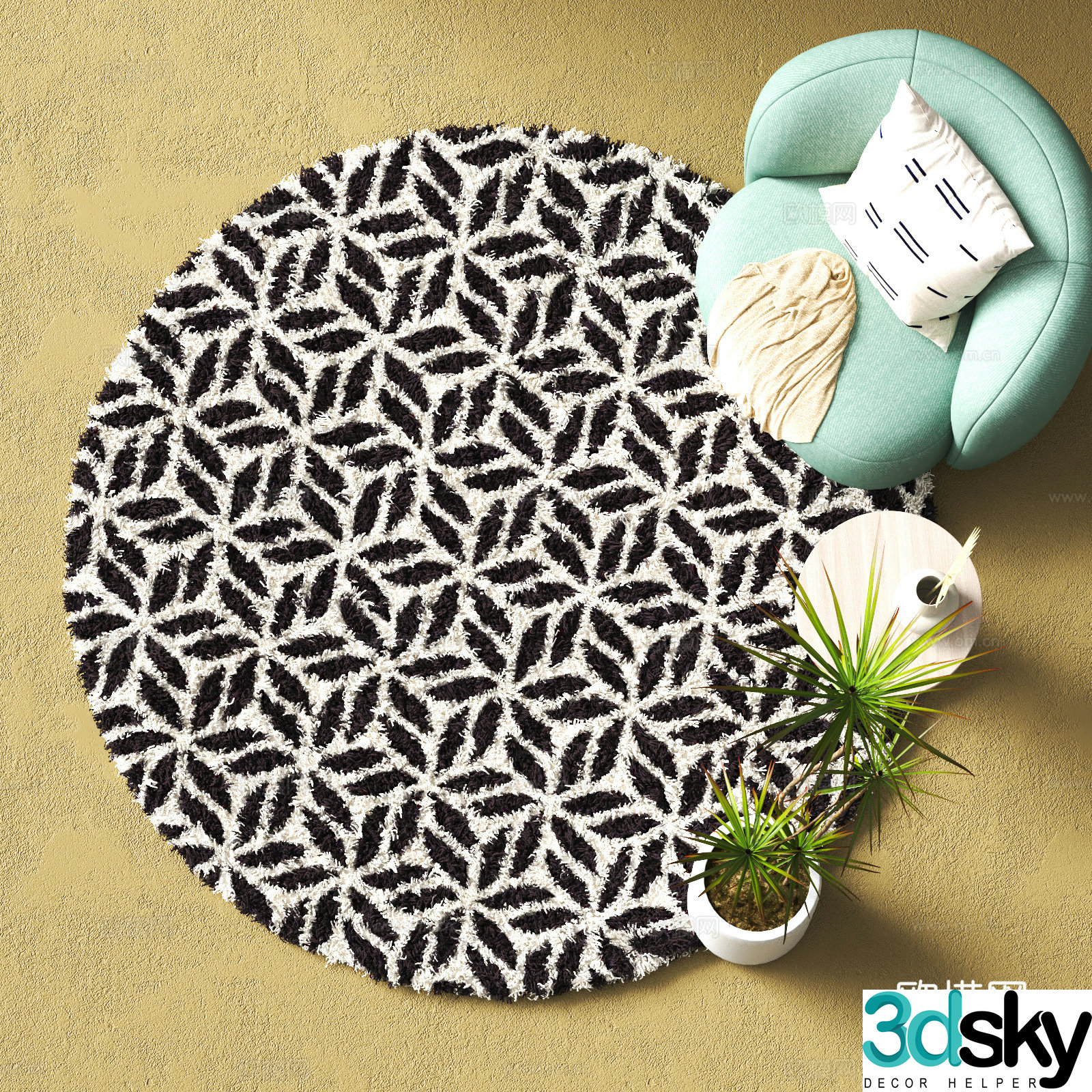 Modern round carpet Plush carpet 3d model
