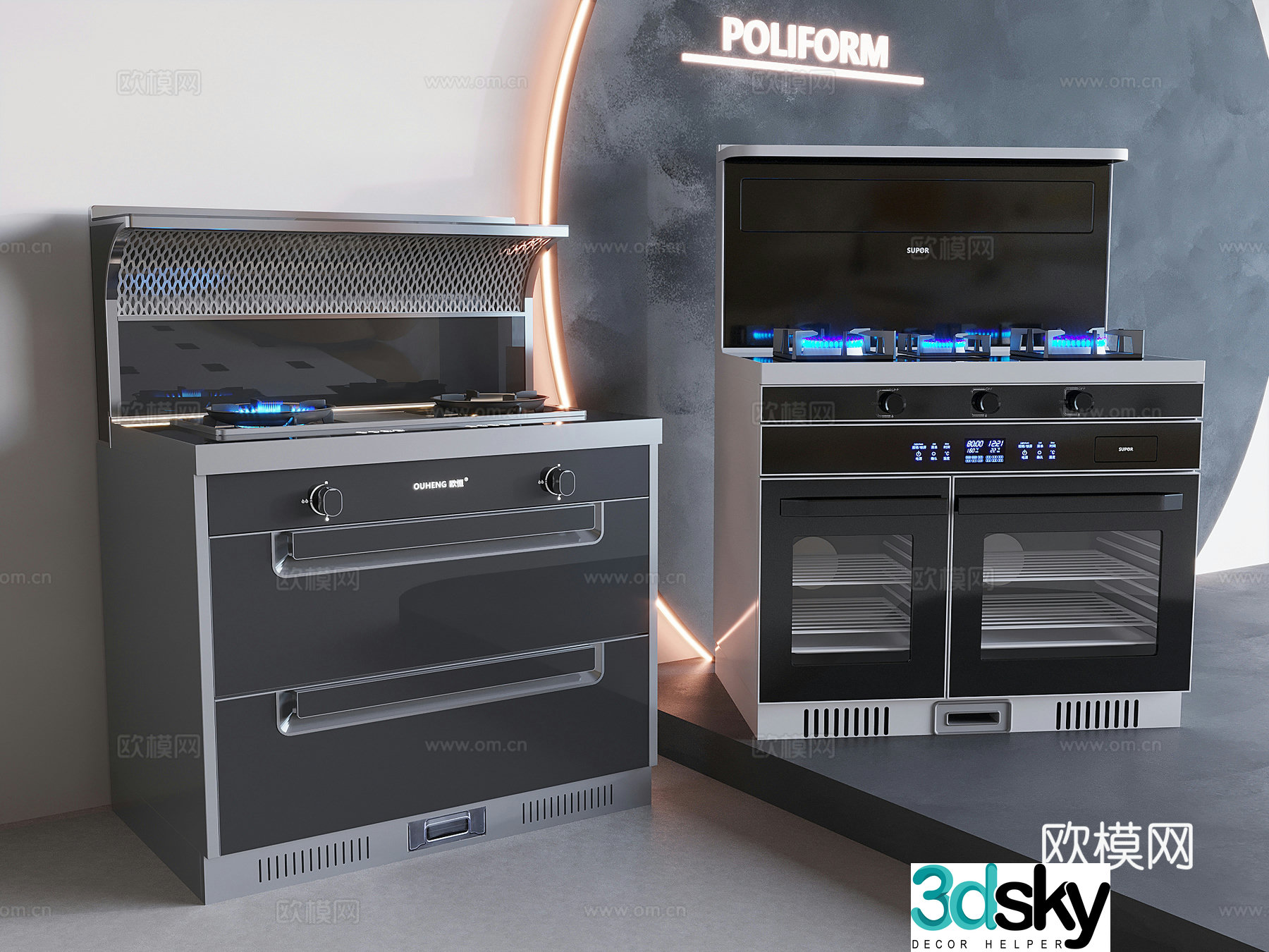 Food machine stove with integrated stove kitchen steamer oven gas stove 3D model