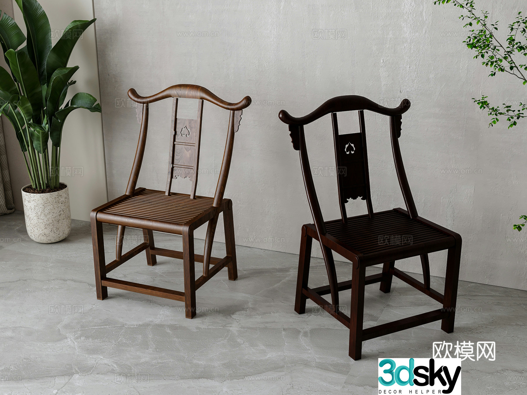 New Chinese style single chair leisure chair 3d model