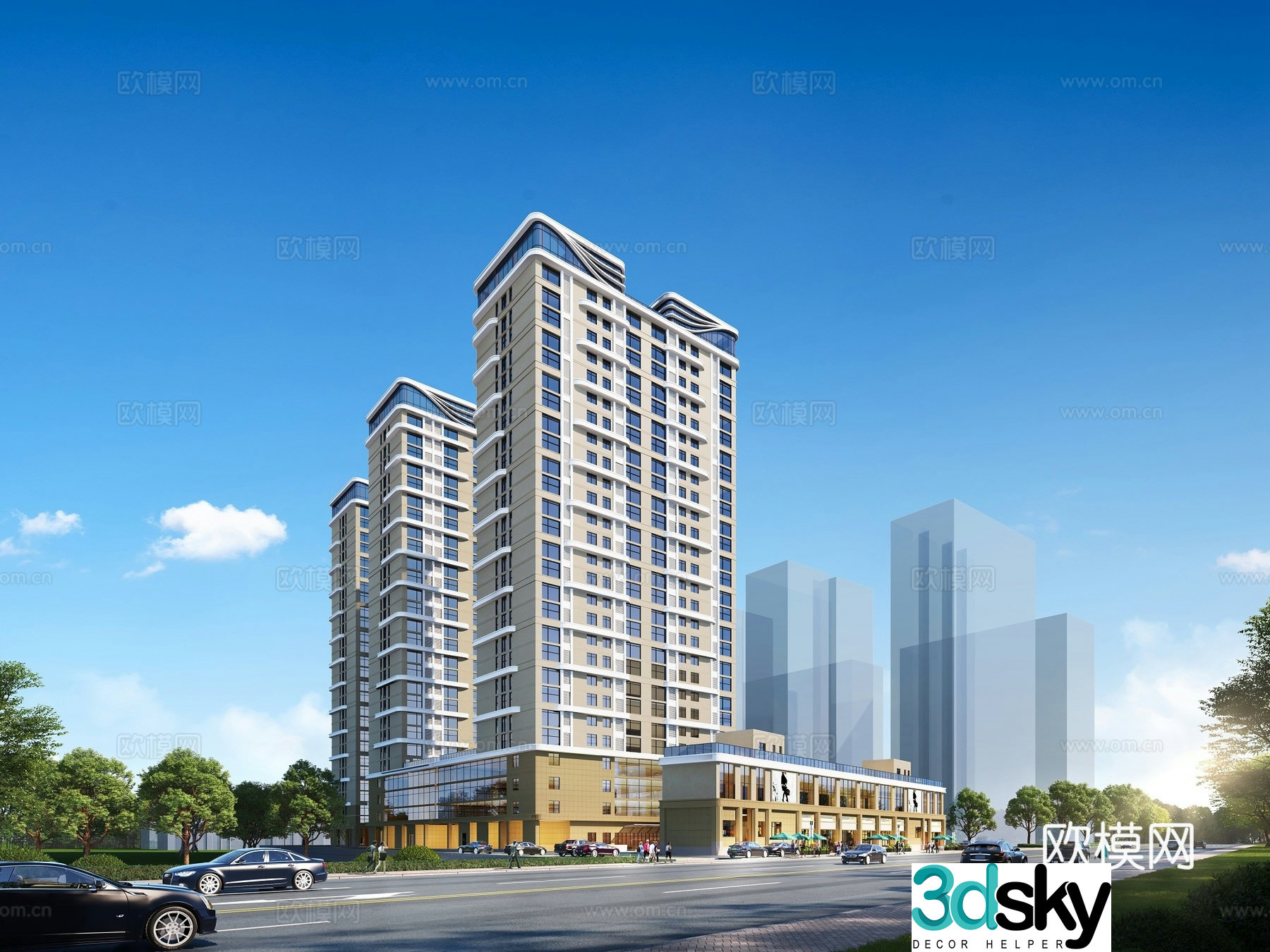 Modern apartment hotel commercial residential complex 3d model